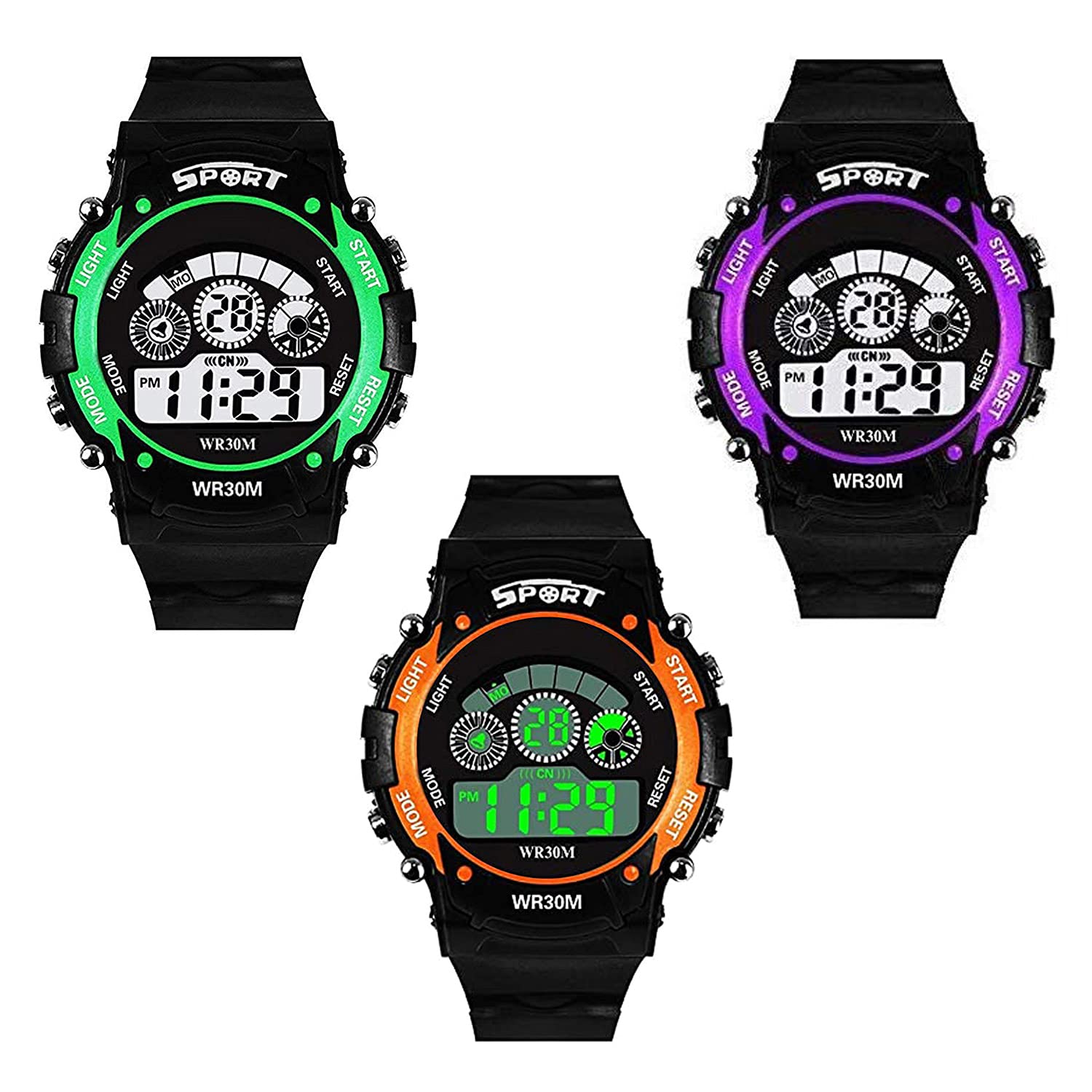 SWADESI STUFF Silicone Multi Function Digital Sport Watch For Boys & Girls (Multi Dial Black Colored Strap) (Pack Of 3), Black Band (B09B428TCP) Amazon Price History, Amazon Price Tracker