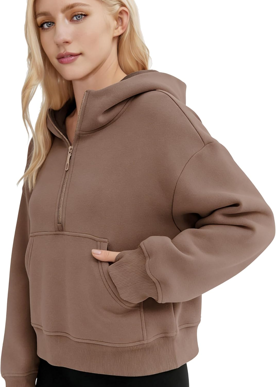 Women's Half-Zip Hoodie Casual Fleece Pullover with Pockets Oversized Fall Workout Sweatshirt - Image 5