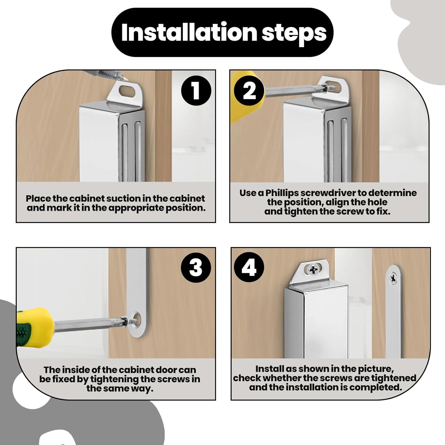 2 PCS Stainless Steel Magnetic Catch for Cabinet Doors, E-Type Closet Magnetic Latch