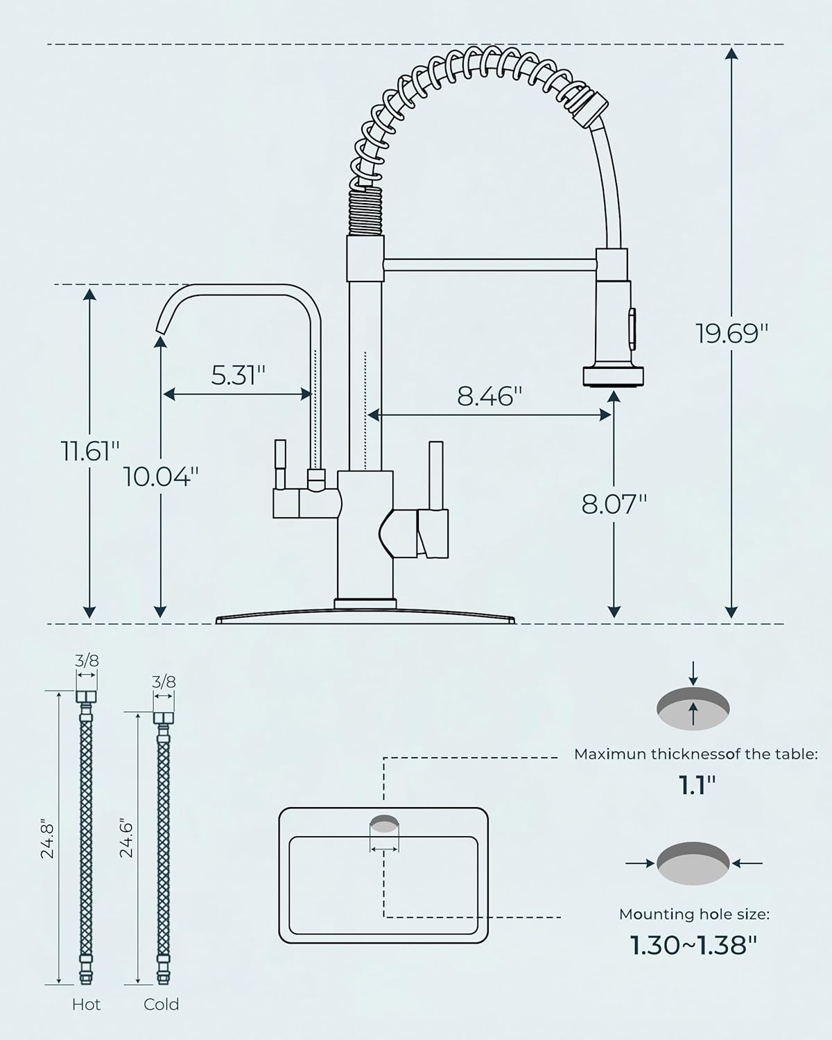 FORIOUS Black Kitchen Faucet with Purfied Water Filter, 2 in 1 Commercial Stainless Steel Pull Down Sink Faucet and Drinking Water Faucet 2 Handle for Pot Filler Kitchen Sink Farmhouse Bar