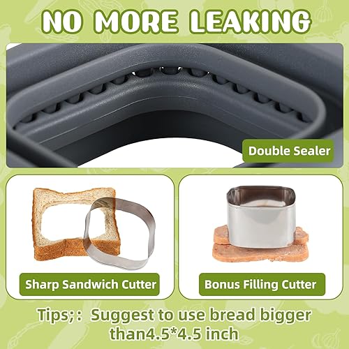 Miniatura 10 de Cortador de sándwiches y sellador para niños, sándwiches de bolsillo, sándwiches desoxidantes de bricolaje, ideal para sándwiches de desayuno,