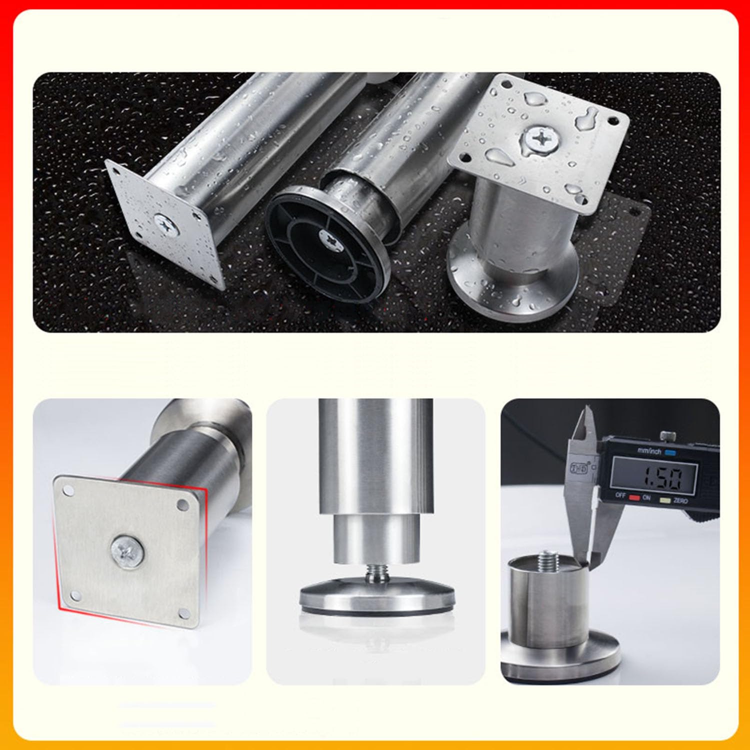 Gambe regolabili per tavolo in acciaio inox, confezione da 4 piedini di ricambio per divano, sedia, scrivania, panca, tavolino da caffè, armadietto, con viti