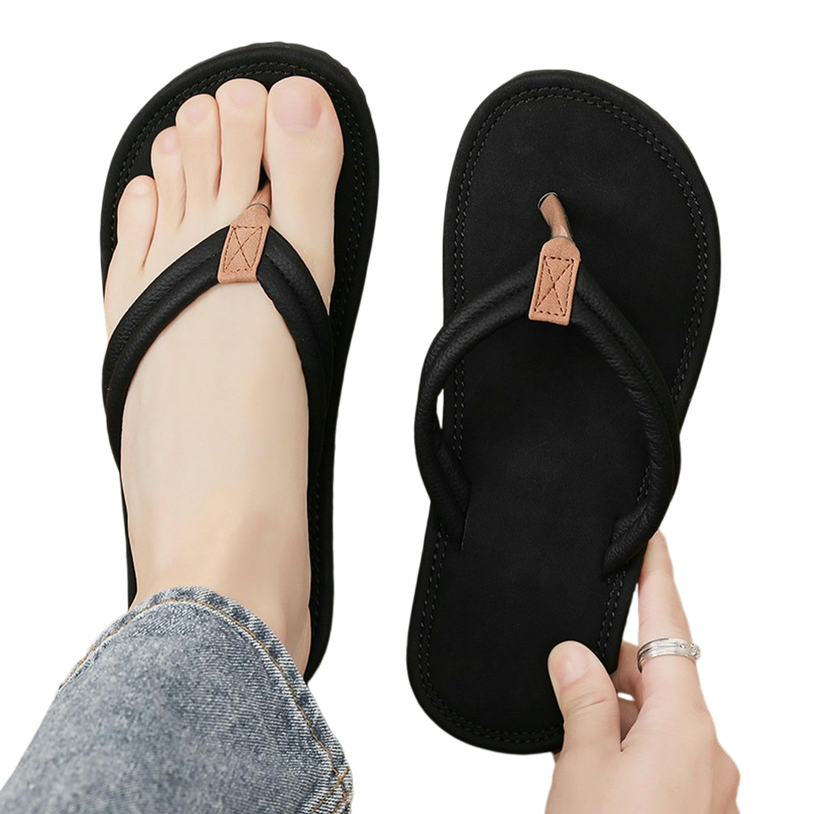Chanclas Mujer Hombre Verano Calzado Elegante del Resbalón Ligero De Las Sandalias Planas Casuales Correa No para Los Caballeros-negro-36