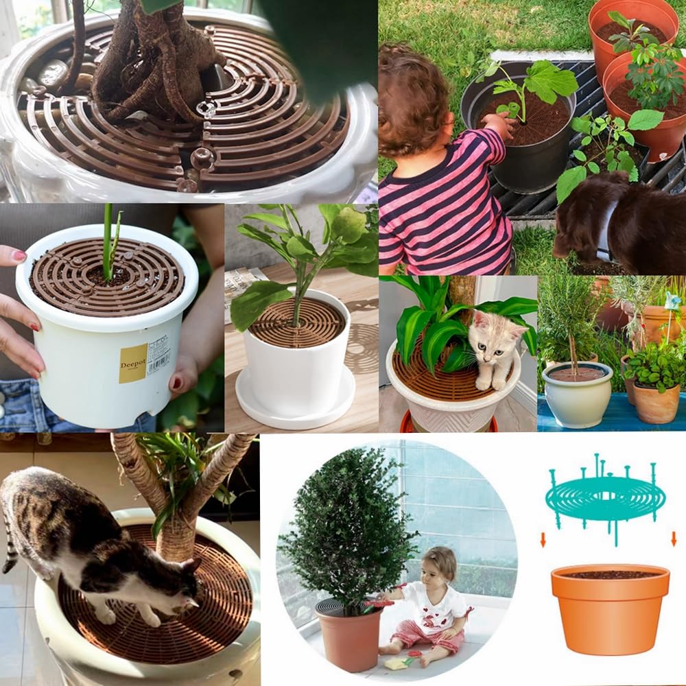 Protecteur de pot de fleurs, Lot de 2 grilles de protection en plastique, Découpables, Protection du sol, jusqu'à 30 cm de diamètre, pour enfants et animaux domestiques, Usage intérieur