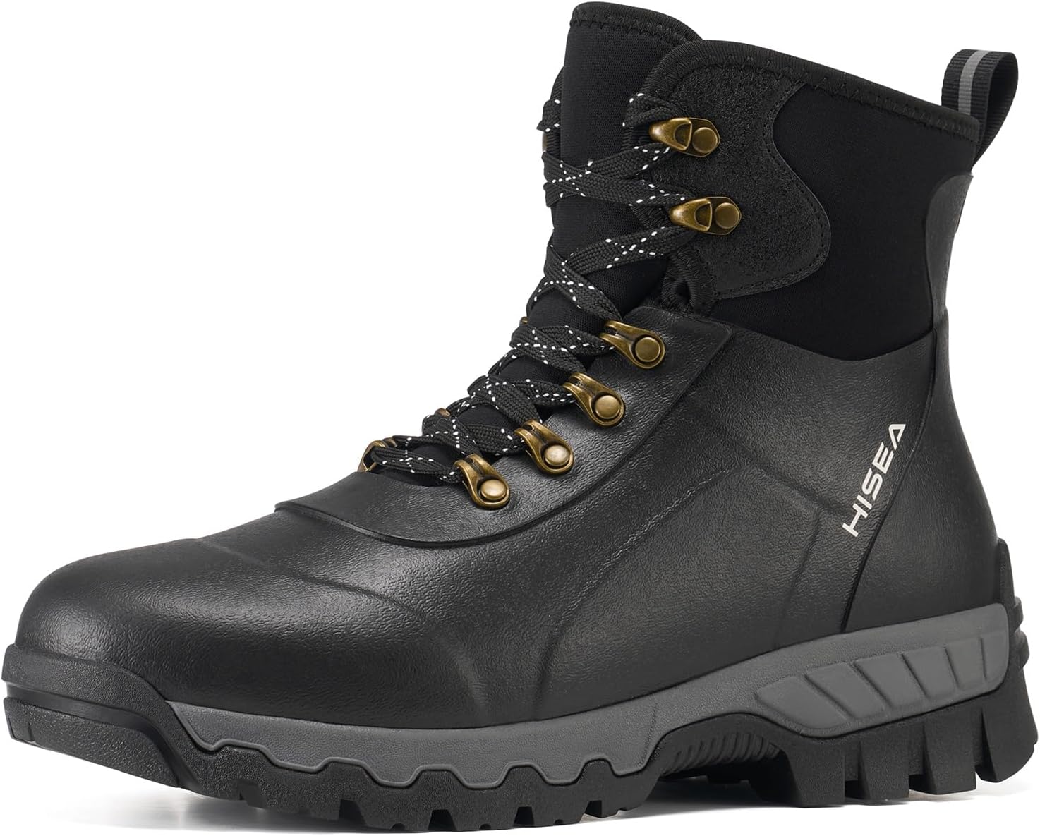 HISEA Ankle Rubber Rain Boots for Men, Lace Up Round Toe Waterproof Boots for Hiking Outdoor Mud Yard Garden Chore