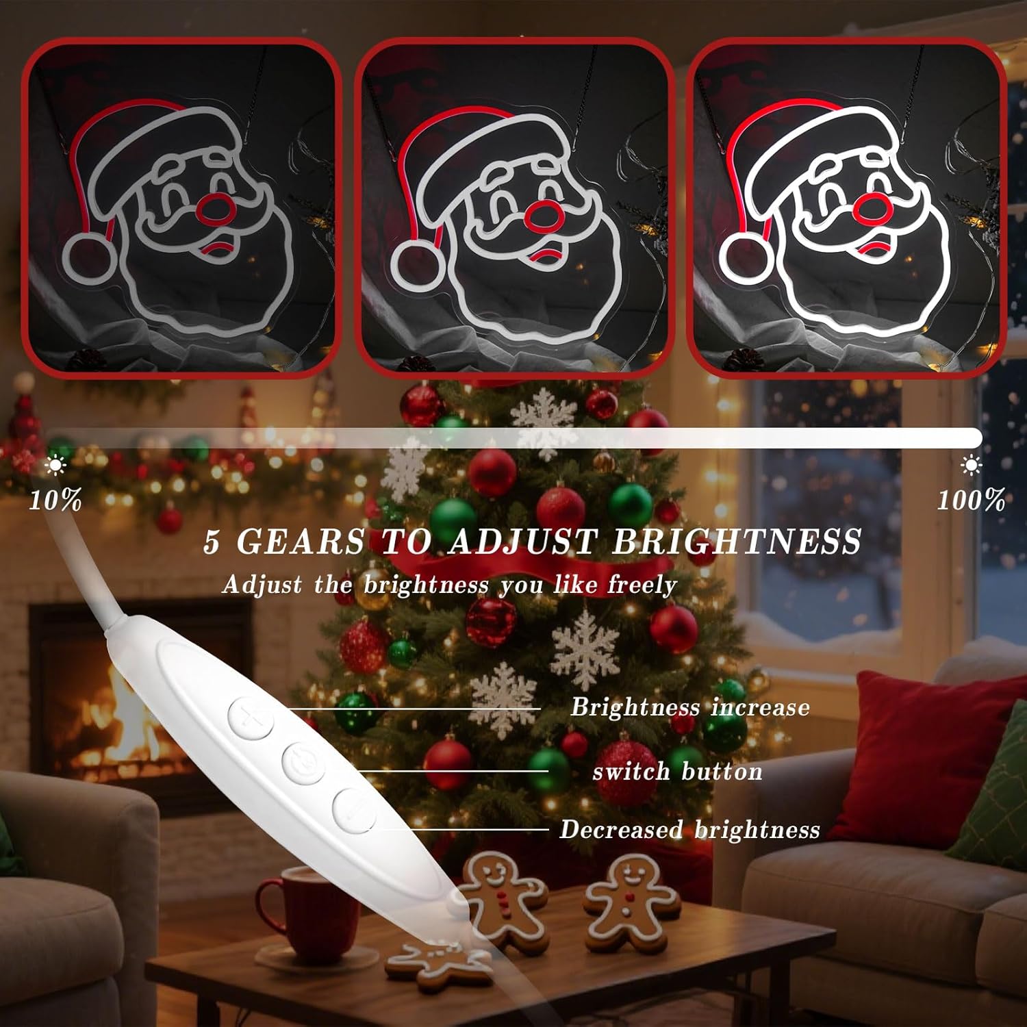 Santa Claus Neon Sign Christmas Decorations Dimmable LED Signs for New Year Wall Decor Neon Christmas Lights for Party Home Office Children Bedroom Xmas Gift for Kids - Image 4