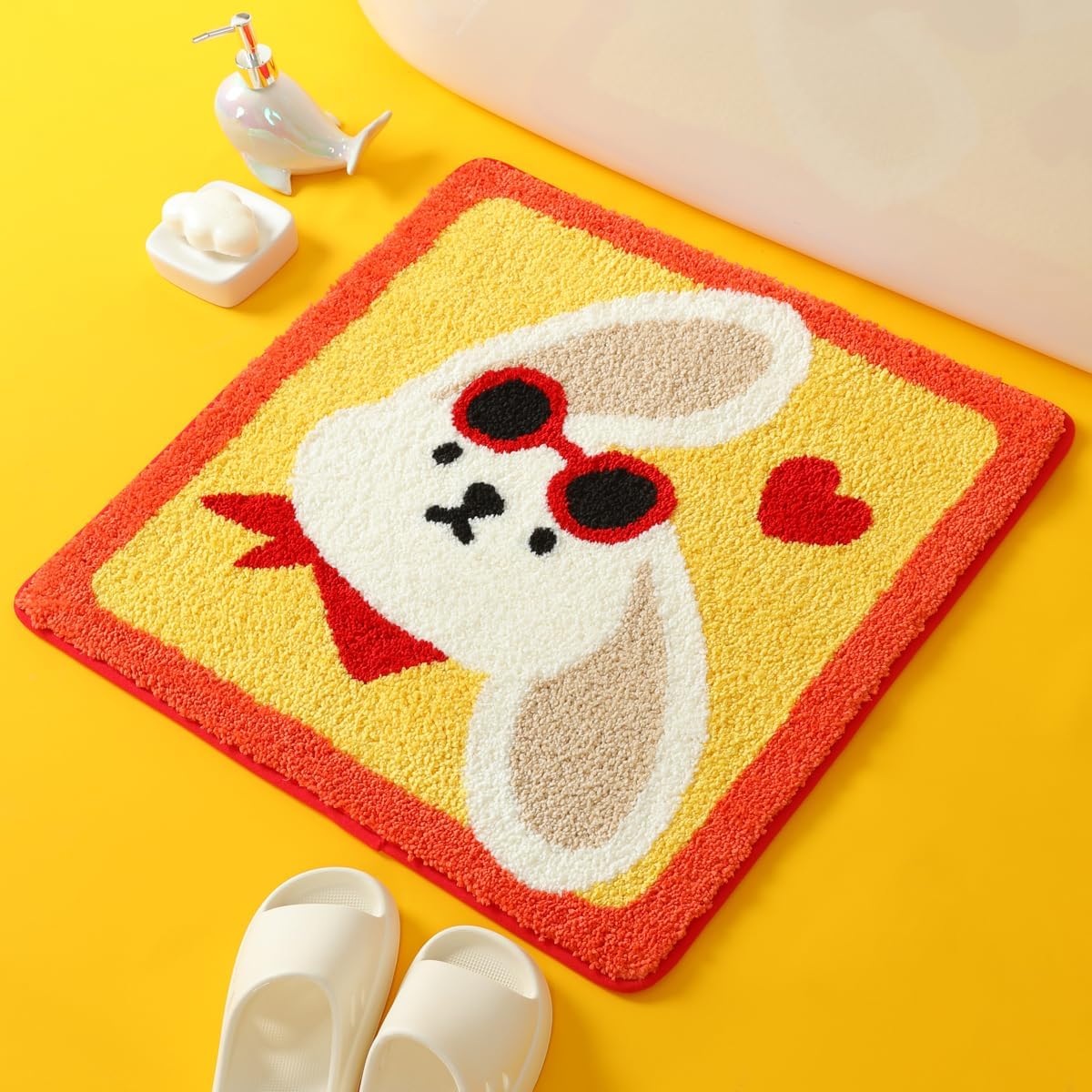 Molesun Cute Rabbit Bath Rug, Bathroom Mat Non-Slip Soft Shower Rug Funny Plush Microfiber Water Absorbent Shaggy Floor Mats for Kids Room, Bedroom, Kitchen (Rabbit, 16 x 16)
