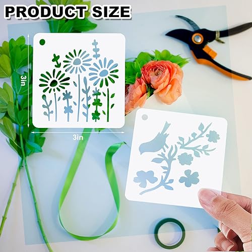 Miniatura 3 de Teling 80 Pcs Flower Stencils Spring Bouquet Painting Stencils Reusable Wildflower Stencil Small Botanical Floral Stencil for Painting on Wood Wall