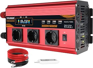 Yinleader Spannungswandler 3000W/6000W 12V 230V Wechselrichter 4 USB-Anschlüssen + 3 AC-Steckdosen Fernbedienung für Autos/Wohnmobilen/Solarsysteme