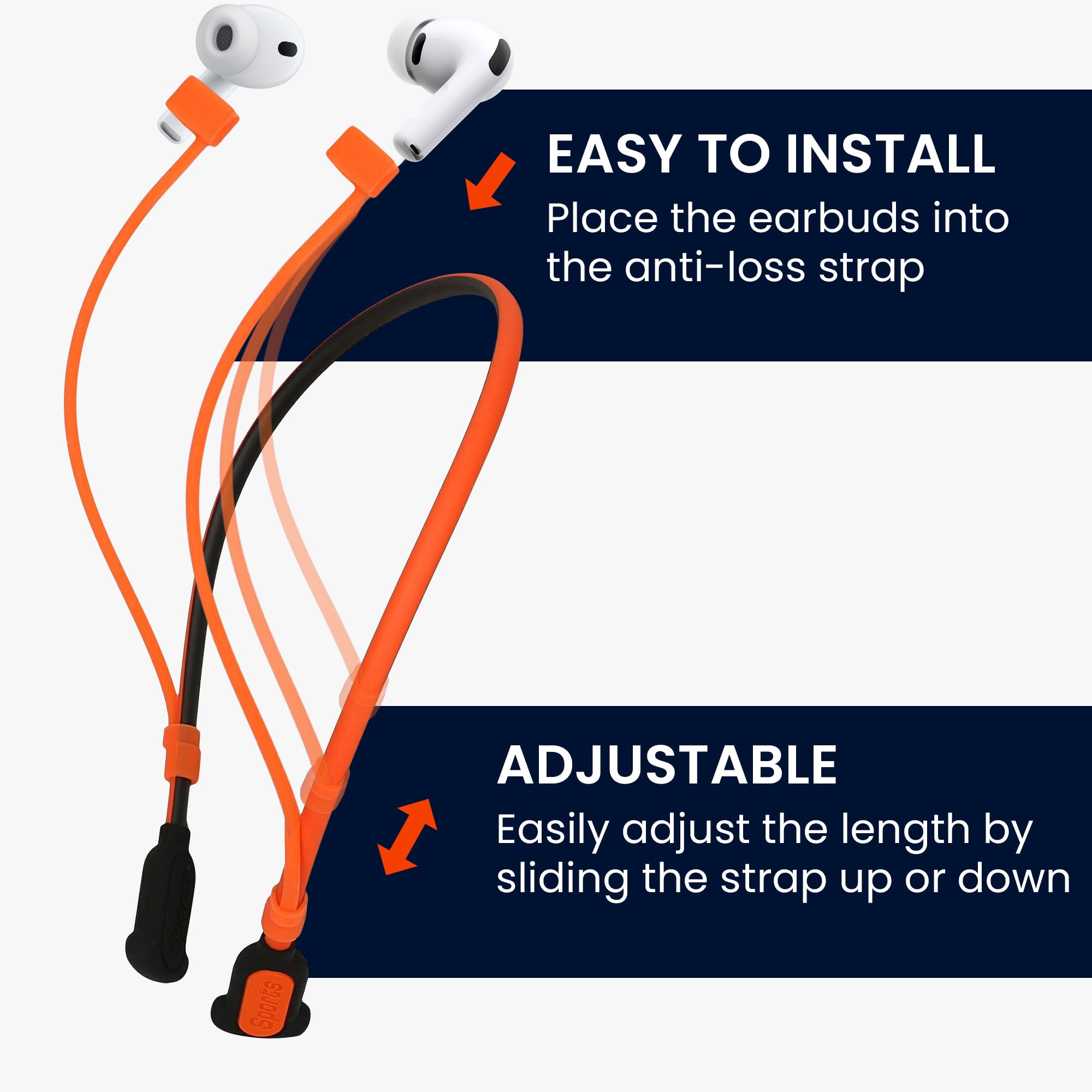 kwmobile silikonowa opaska do Apple Airpods 3/4 / Pro 1 / Pro 2 / Airpods Pro 3 uchwyt do joggingu - pasek na słuchawki douszne - akcesoria do słuchawek - czarno-pomarańczowy