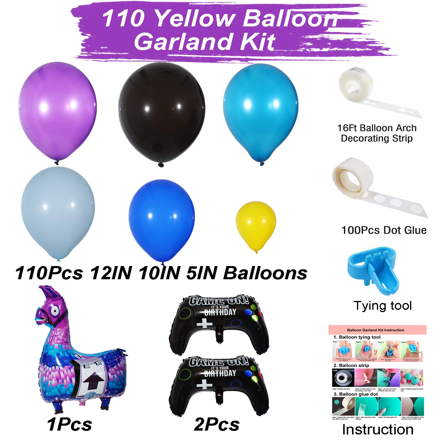 Video Game Party Balloon Garland Kit, 113PCS 12Inch Balloon Garland