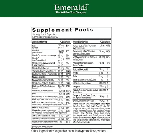 Miniatura 10 de Emerald Labs Multivitamínico completo 1 diario para mujer con coenzimas, vitamina B6 y calcio, 30 cápsulas vegetales