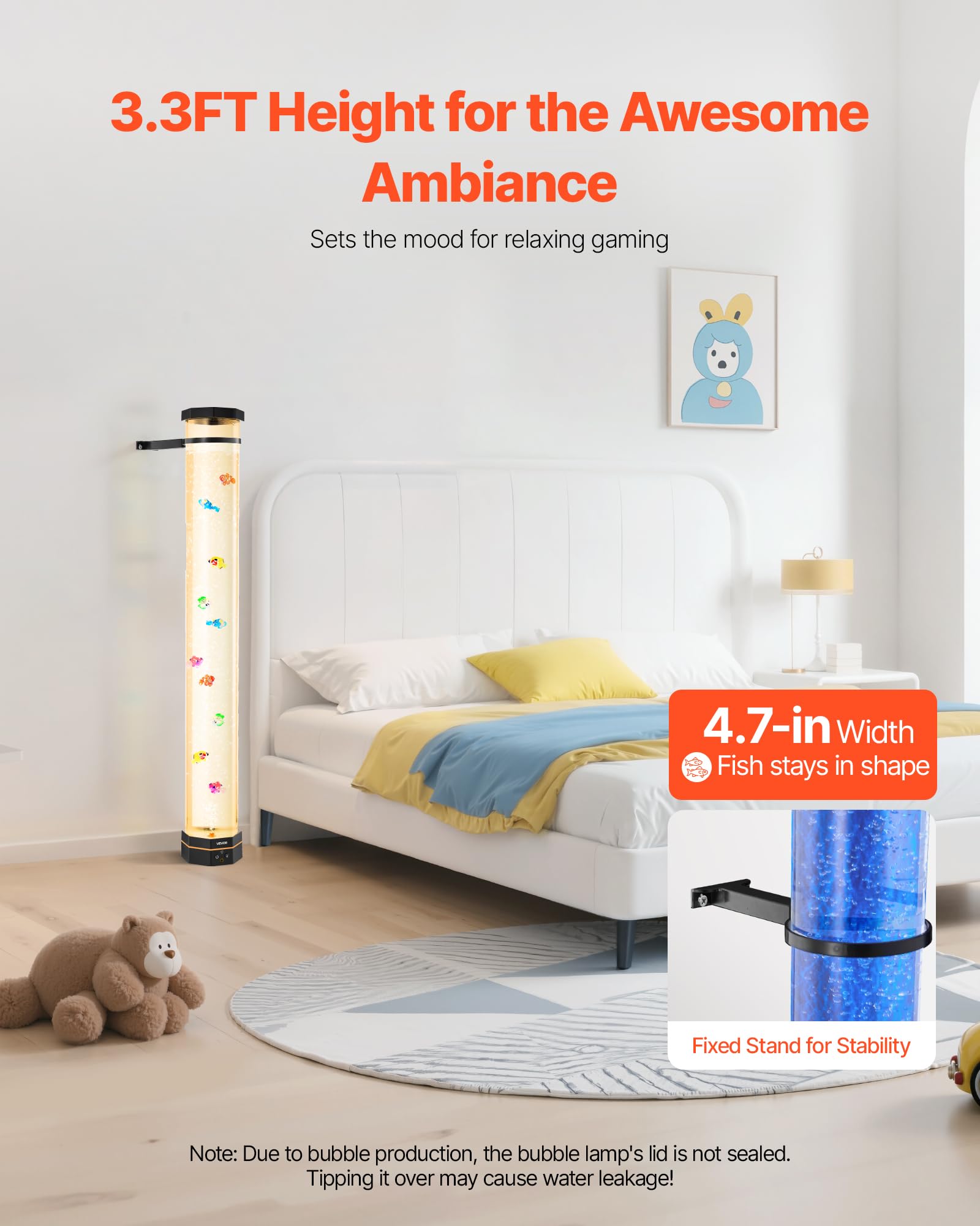 VEVOR Lampe à Bulles avec 10 Poissons Flottants, 1 m, 16 Effets de Lumières Changeantes de Couleur, Télécommande, Lumière Apaisante, Lampe Ambiance pour Chambre à Coucher, Salon, Décoration Intérieure