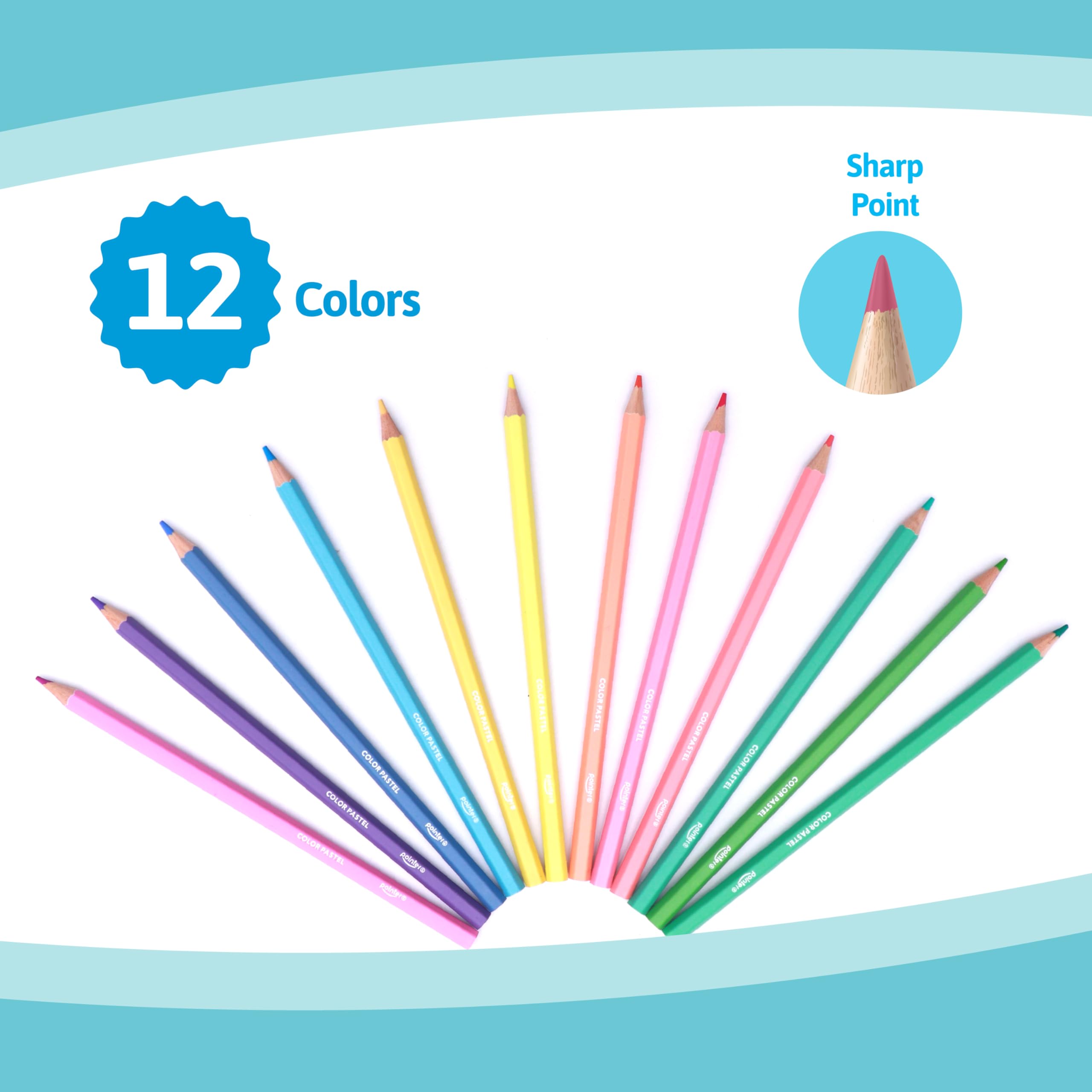 Pointer I Like Pastellfarbstifte, 12 Stück, vorgespitzt, sechseckiger Körper, weiche Pastelltöne, Schul- und Kunstbedarf