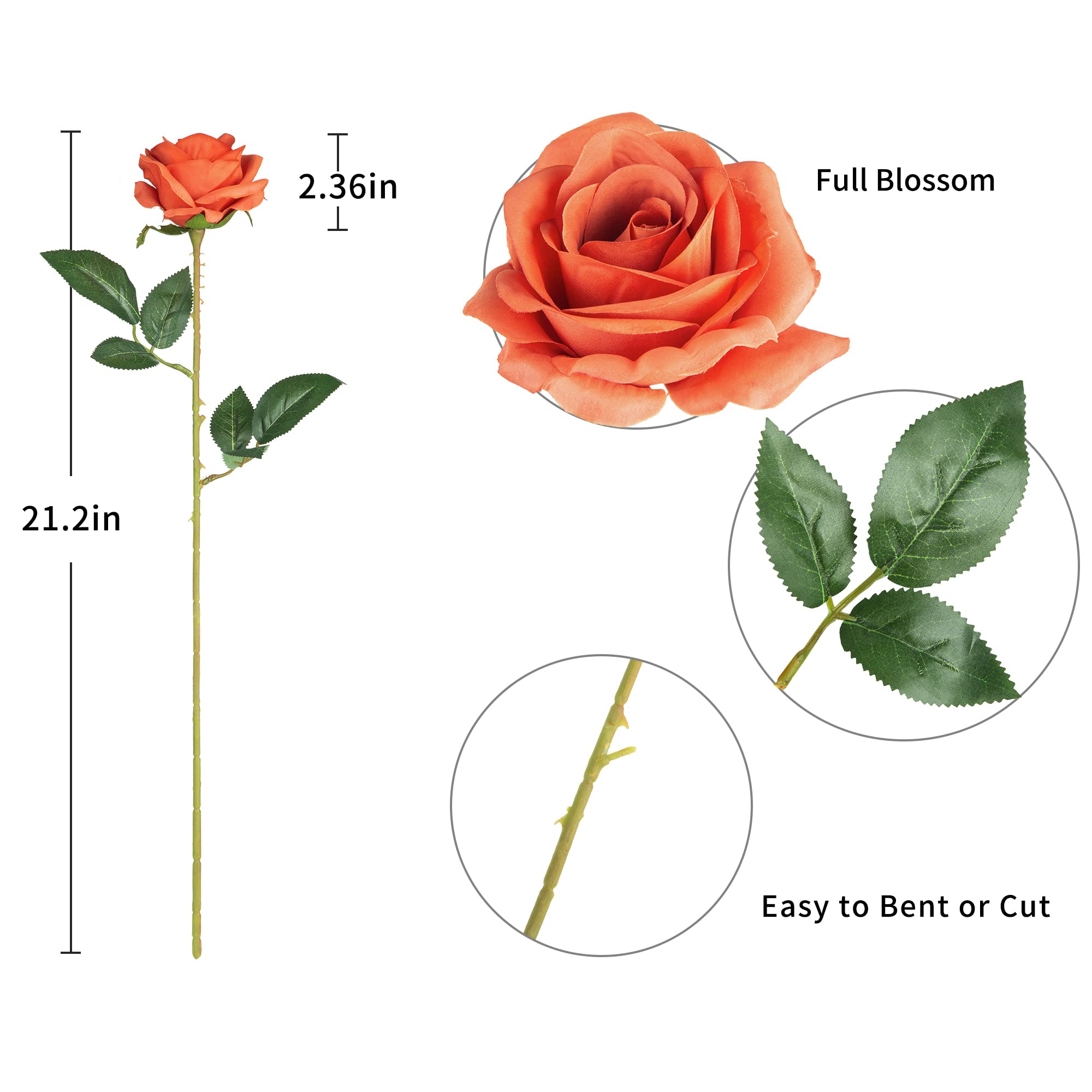 DuHouse 10Pcs Artificial Roses Fake Silk Flowers Realistic Bridal Bouquets with Single Long Plastic Stems for Arrangement Wedding Table Centerpiece Party Home Decor(Coral) - Image 3