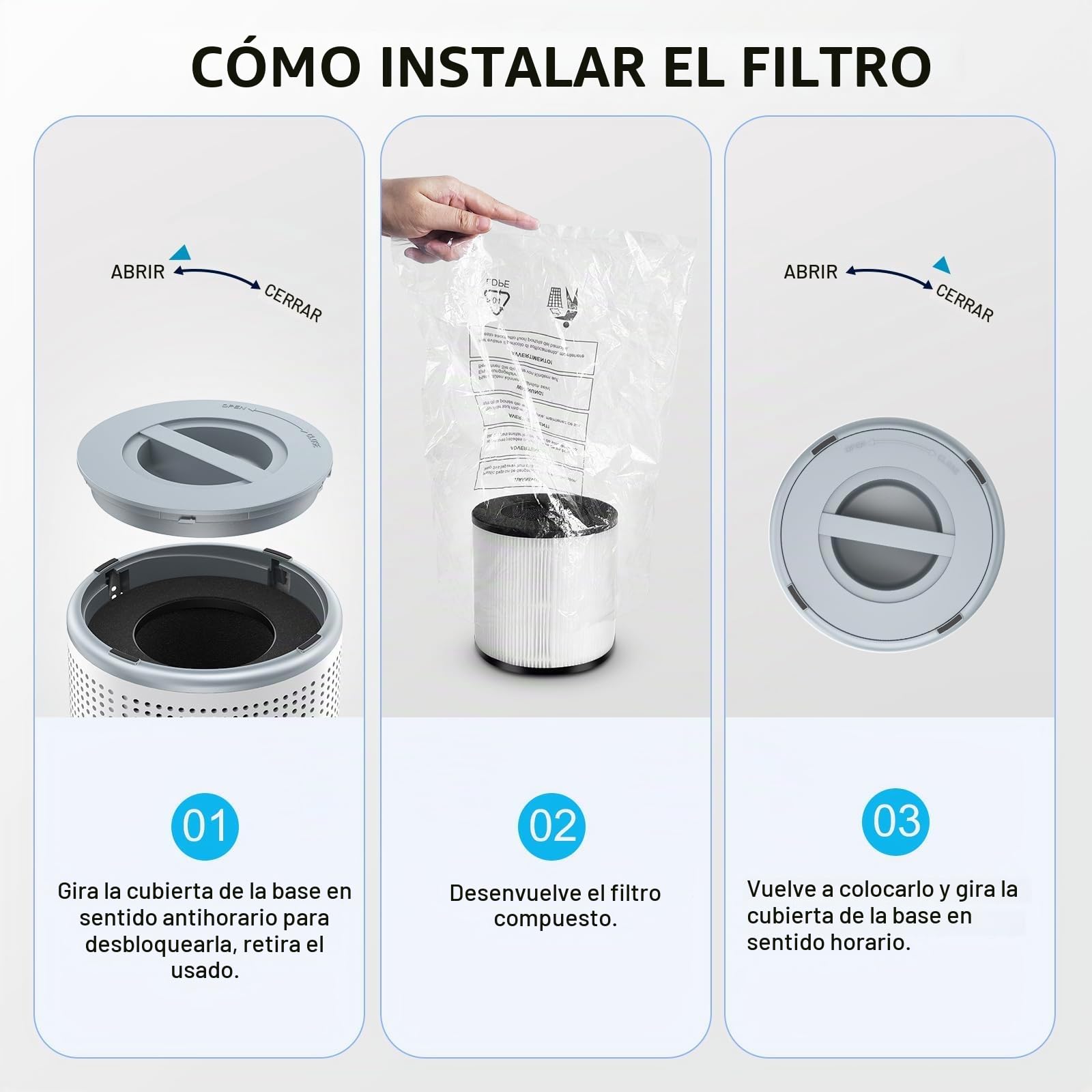 Purificador de aire EJD H13 True HEPA para hogar y dormitorio | Modo de suspensión de 12 dB, control de velocidad, temporizador, para olores, polvo, humo y polen