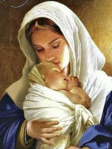 Kits de pintura de diamantes 5D con cuentas redondas de taladro completo religioso, arte de diamantes, Virgen María, diosa y bebé Jesús, punto de