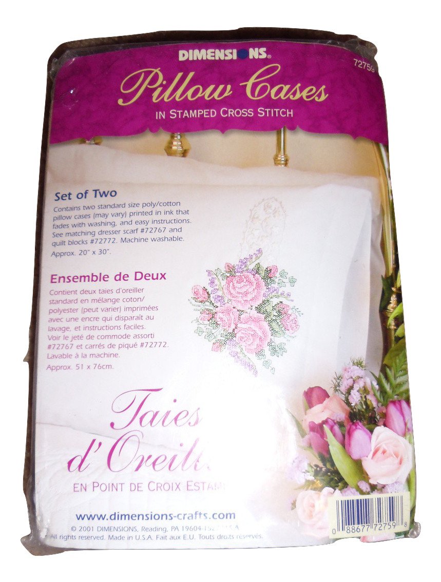 Dimensioni guanciale in Timbrato Cross Stitch Pretty Pink Roses 72859 set di due 20 'x 30' Craft camera da letto di fiori casi