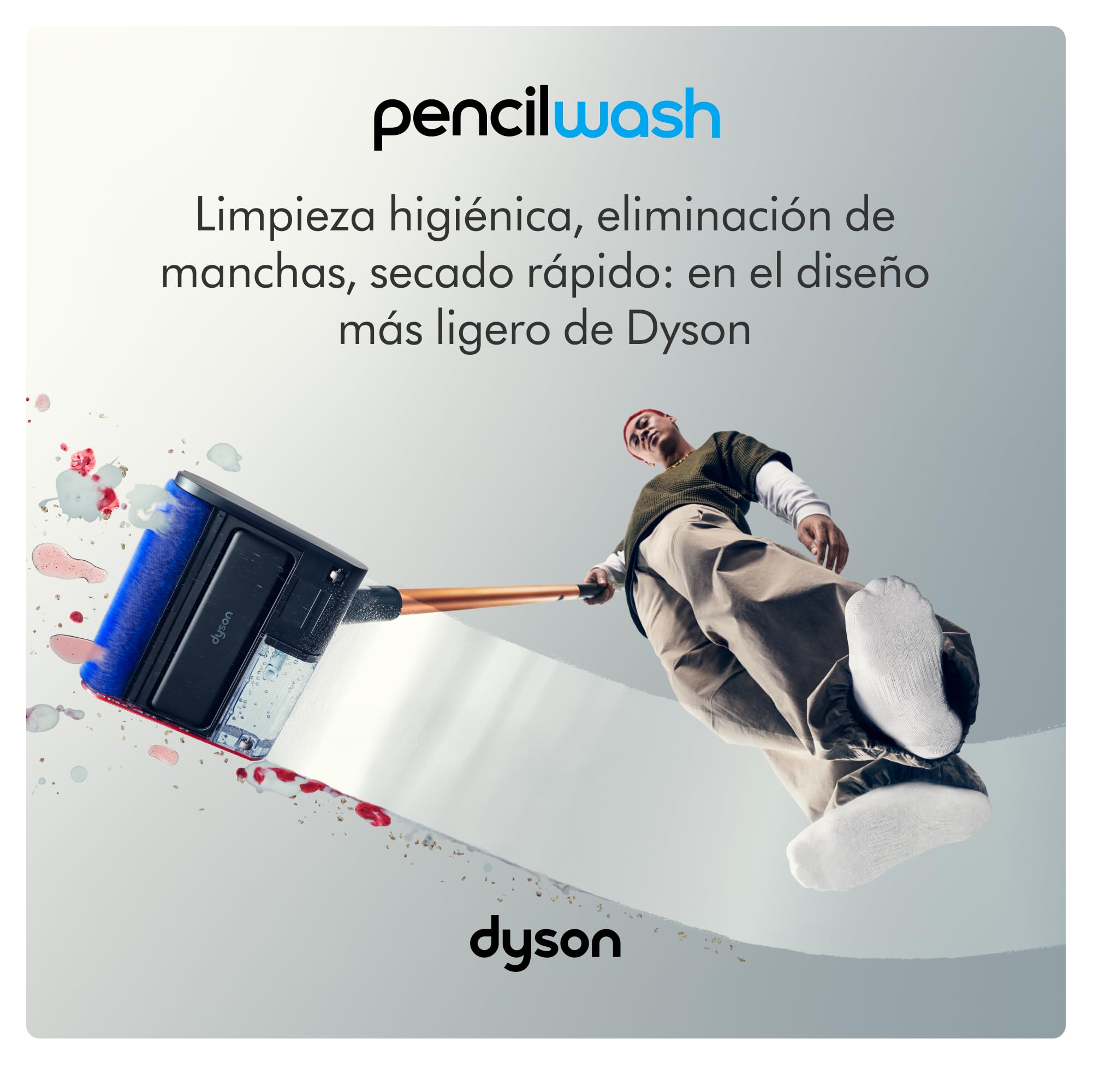 Dyson PencilWash, fregona eléctrica, Mango Ultrafino y Ligero, Rodillo motorizado, Limpieza higiénica, eliminación de Manchas, Secado rápido, autonomía de 30 Minutos