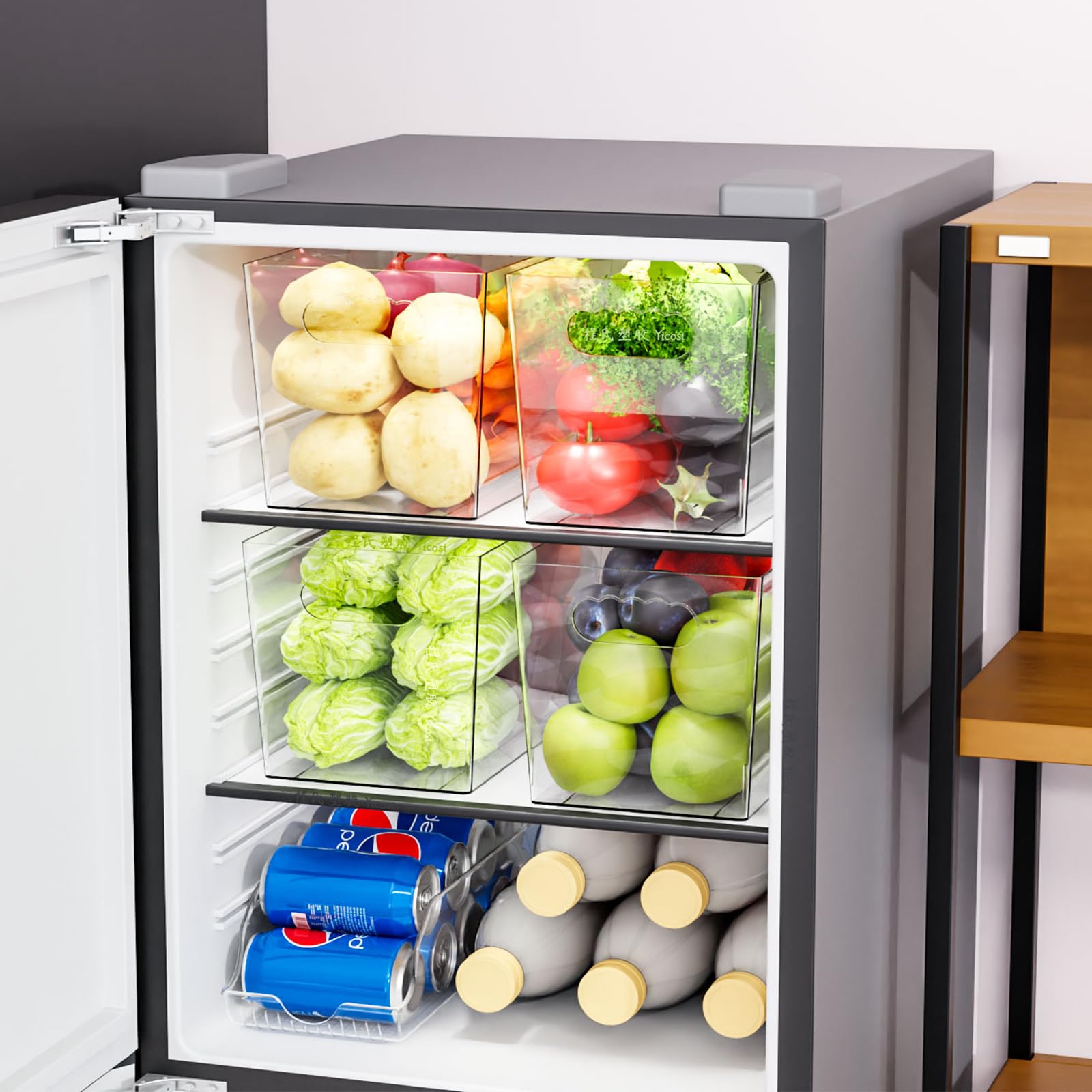 Paquete de 6 contenedores de plástico transparente para organizar, con asa, contenedores organizadores grandes de despensa de 11 pulgadas para estantes, aperitivos, alimentos o suministros de limpieza