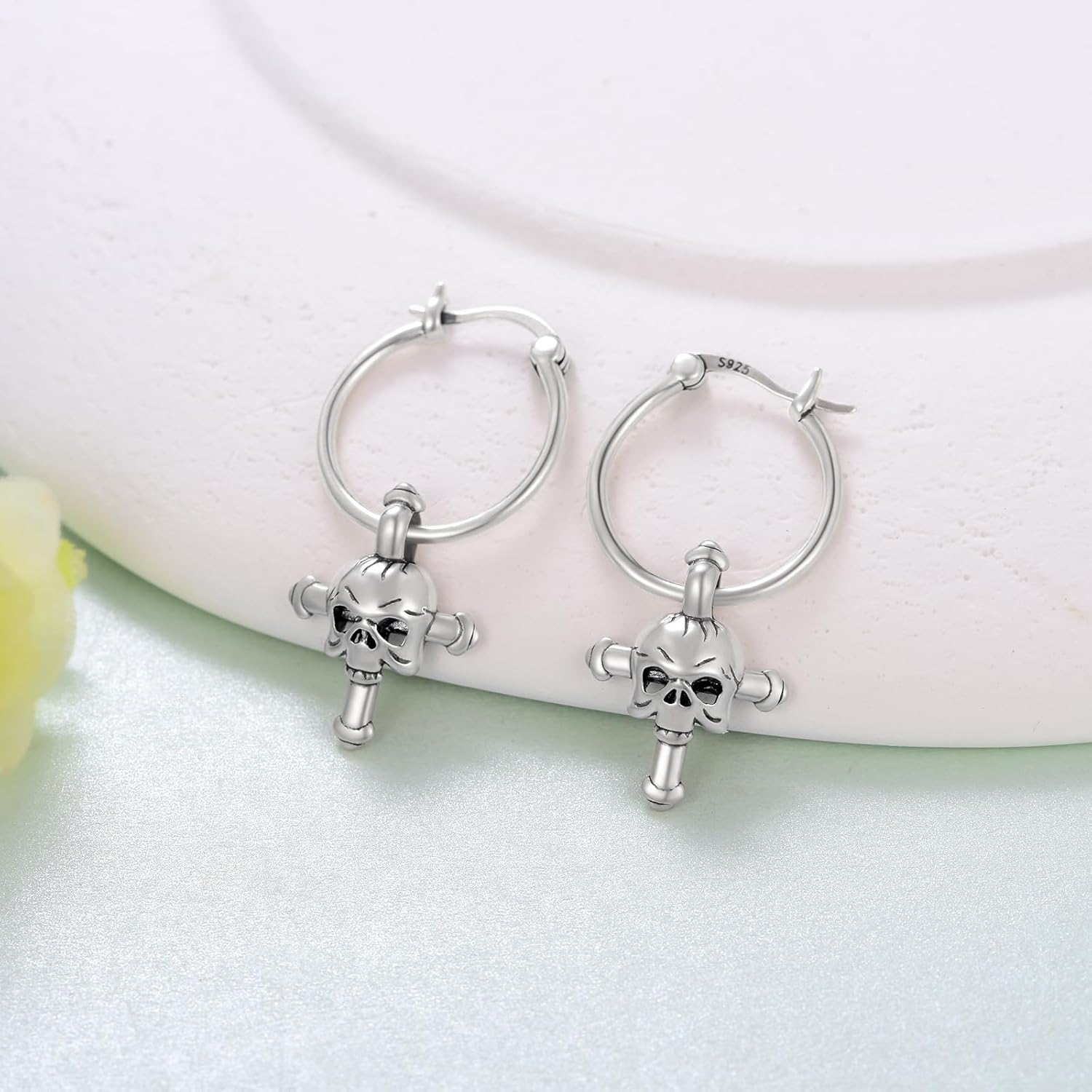 Skull Earrings 925 Sterling Silver Skull Hoop Earrings Gothic Punk Skeleton Jewelry for Women Halloween Gifts - Image 2