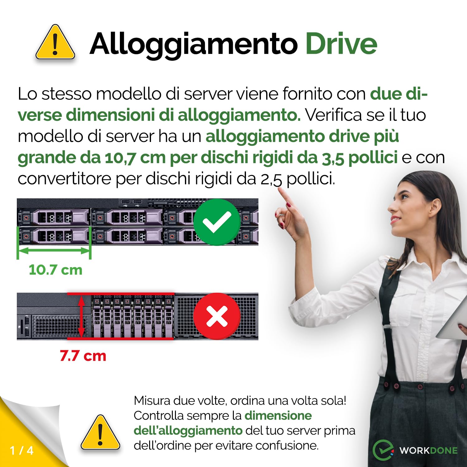 WorkDone Pacco da 3 - Caddy hard disk 3,5 pollici con adattatore HDD 2,5 pollici - compatibile per server Dell PowerEdge elencati - Manuale - Etichette adesive - Cacciavite - Viti per Tray HDD