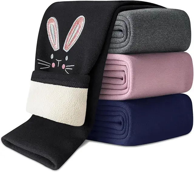 Leggings Chaud Polaire Hiver Thermique Coton Fille avec Broderie de Lapin