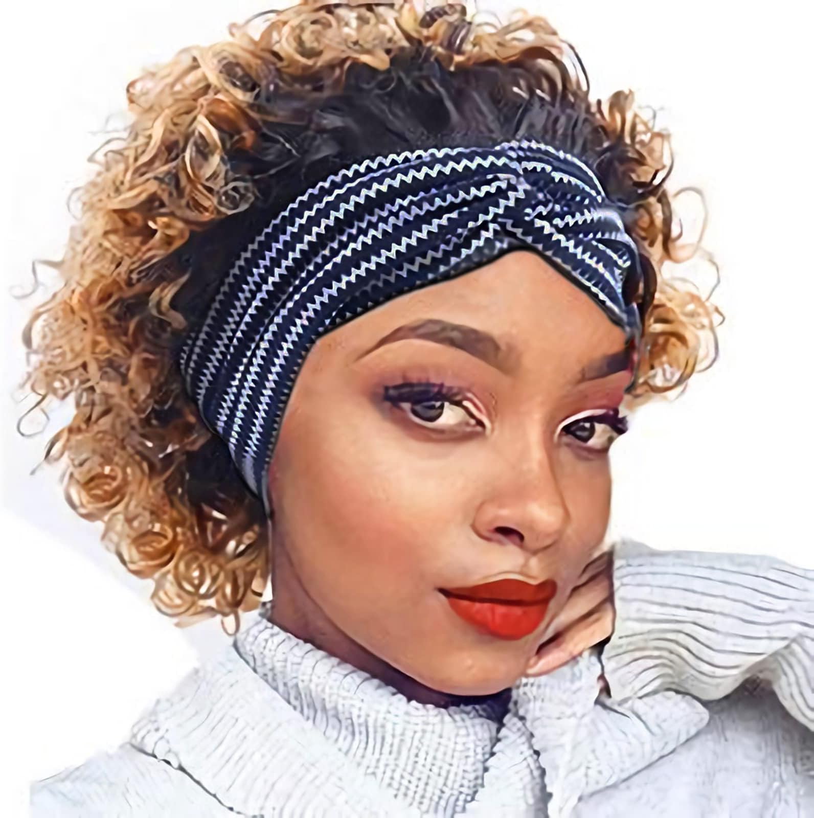 VRZ Short Curly Headband Wigs Human Hair Wigs 6inch Ombre Blonde Pixie Cut Wigs Glueless None Lace Front 150% Density Wigs for Black Women Soft Brazilian Hair (6 inch, R2/30)