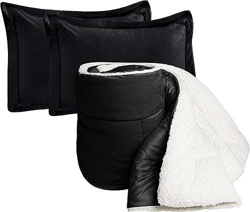 Elegant Comfort Juego de edredón de sherpa de 3 piezas color sólido y un reverso de sherpa esponjoso adecuado para todas las estaciones peso pesado