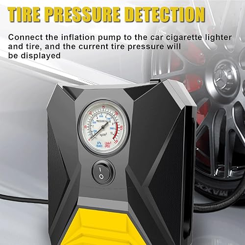 Miniatura 2 de Compresor de aire para inflador de neumáticos, bomba de aire portátil de 12 V CC con indicador de presión y luz LED de emergencia para neumáticos de