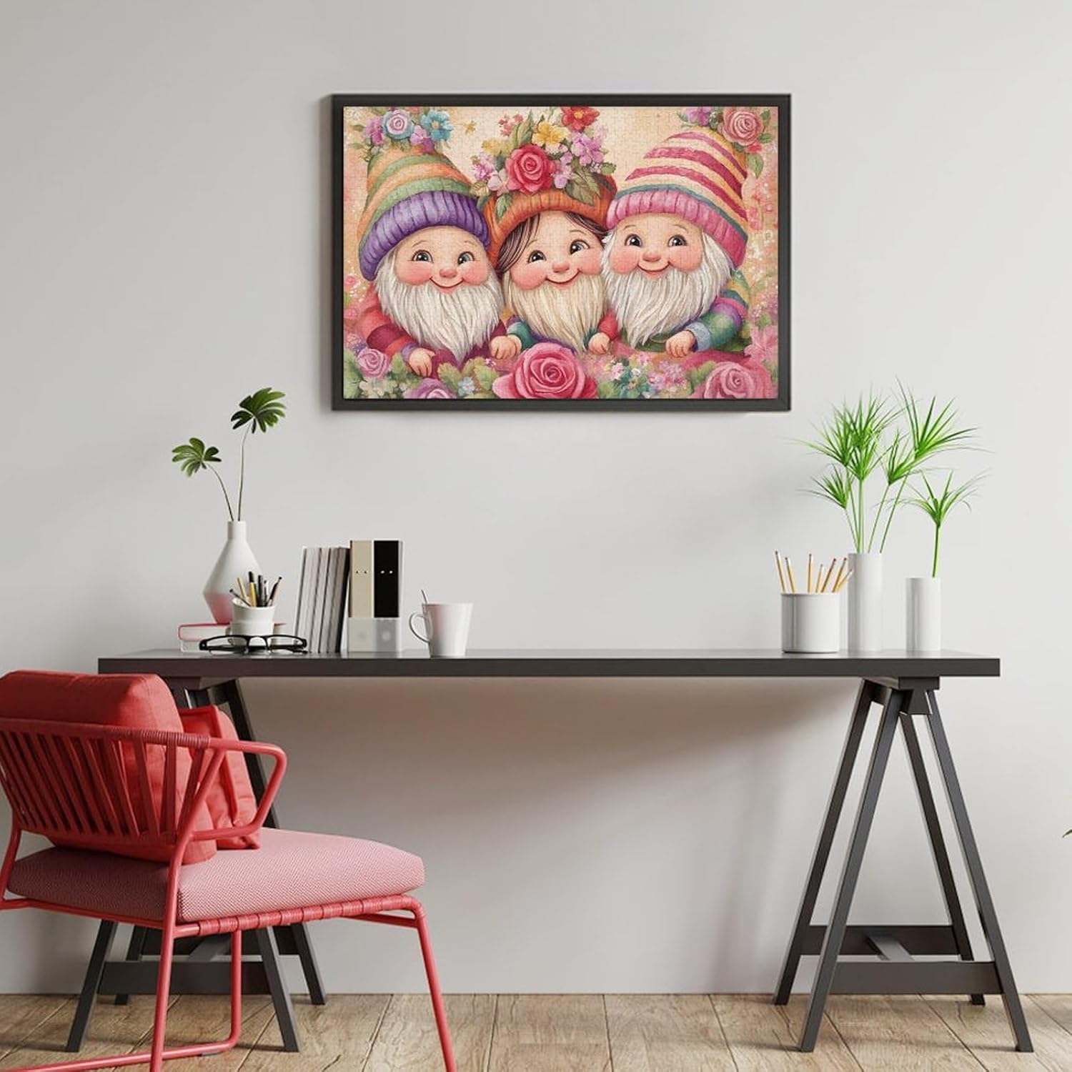 Gnome Rose Flower Wood Puzzle Challenging Jigsaw Puzzles for Women Men