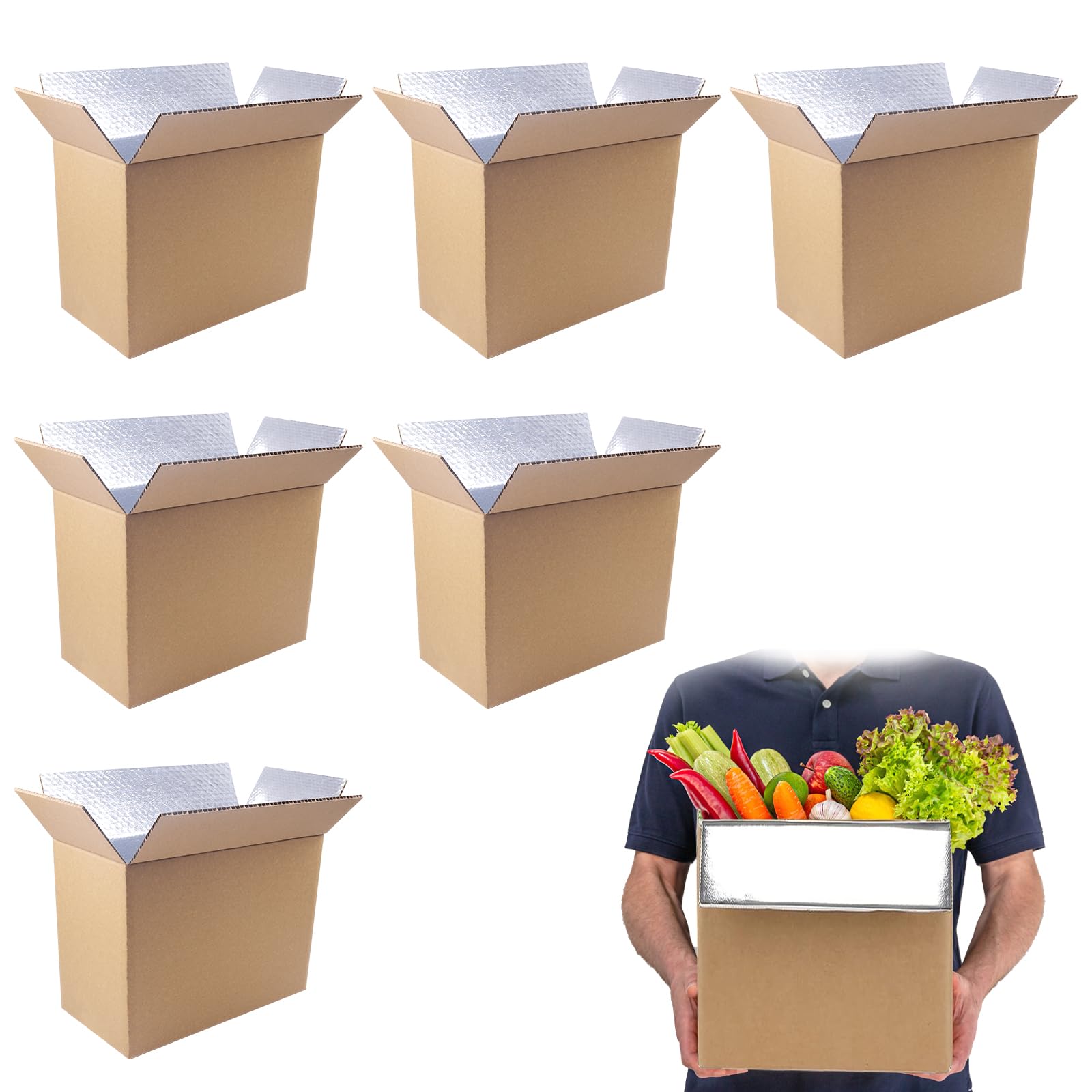 6 Pack Insulated Shipping Box for Shipping Frozen Food Cold Shipping Boxes Large Foil Cooler Carton Moving Kits for Mailing Packing (Box Size 11 x 6.1 x 7.1 Inch)