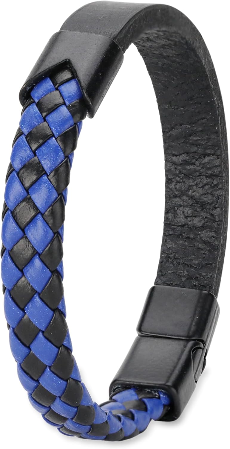 Handmade Leather Bracelet for Men - Braided bracelet with steel clasp made of first quality genuine leather