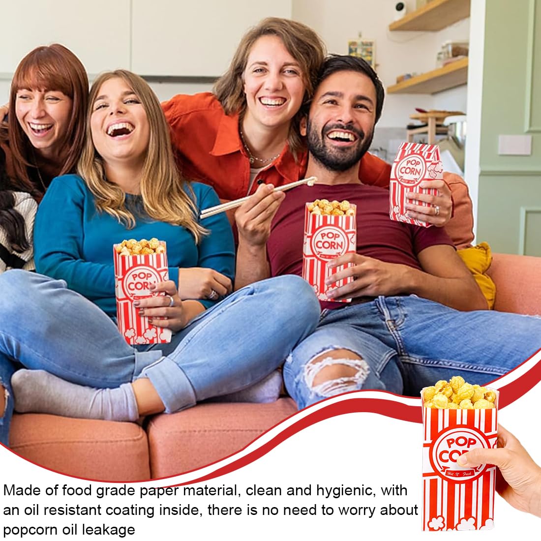 30 Unidades Bolsa de Palomitas con Revestimiento Resistente al Aceite, Clásica de Papel, Ideal para Maiz, Veladas de Cine, Fiestas de Cumpleaños, Navidad (Pequeño) (Rojo y Blanco a Rayas)