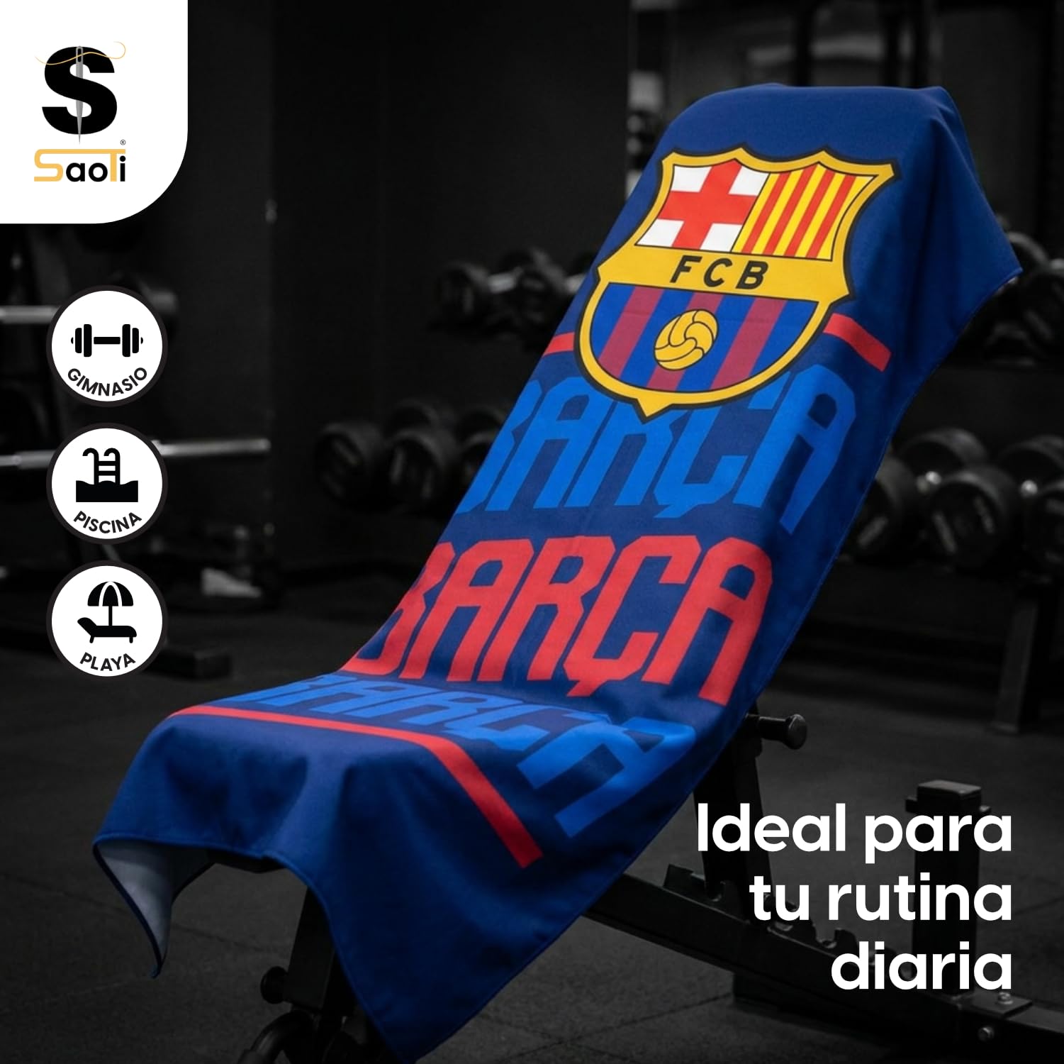 SaoTi Toalla Baño Grande Microfibra Secado Rápido – Toallas Ducha Ligeras Diseño Fútbol Azulgrana – Toallas Playa Grandes Ideal Gym Piscina Viaje Regalo (Diseño Tipográfico Azulgrana, 140x70 cm)
