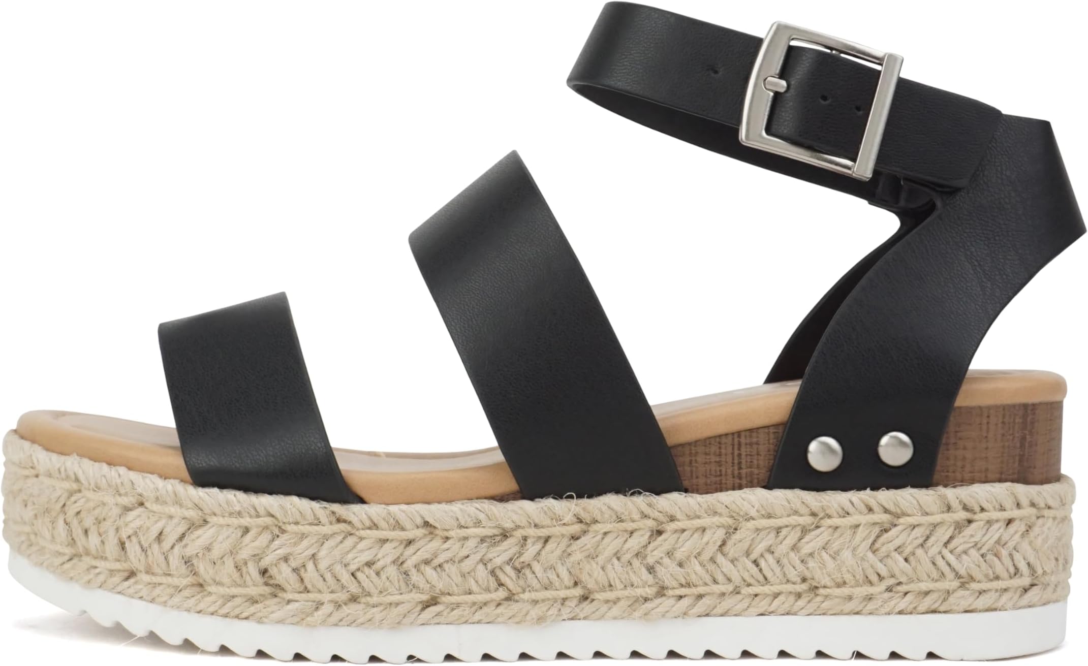 Top Shoe Bryce Open Toe Buckle Ankle Strap Espadrilles Flatform Wedge Casual Sanda