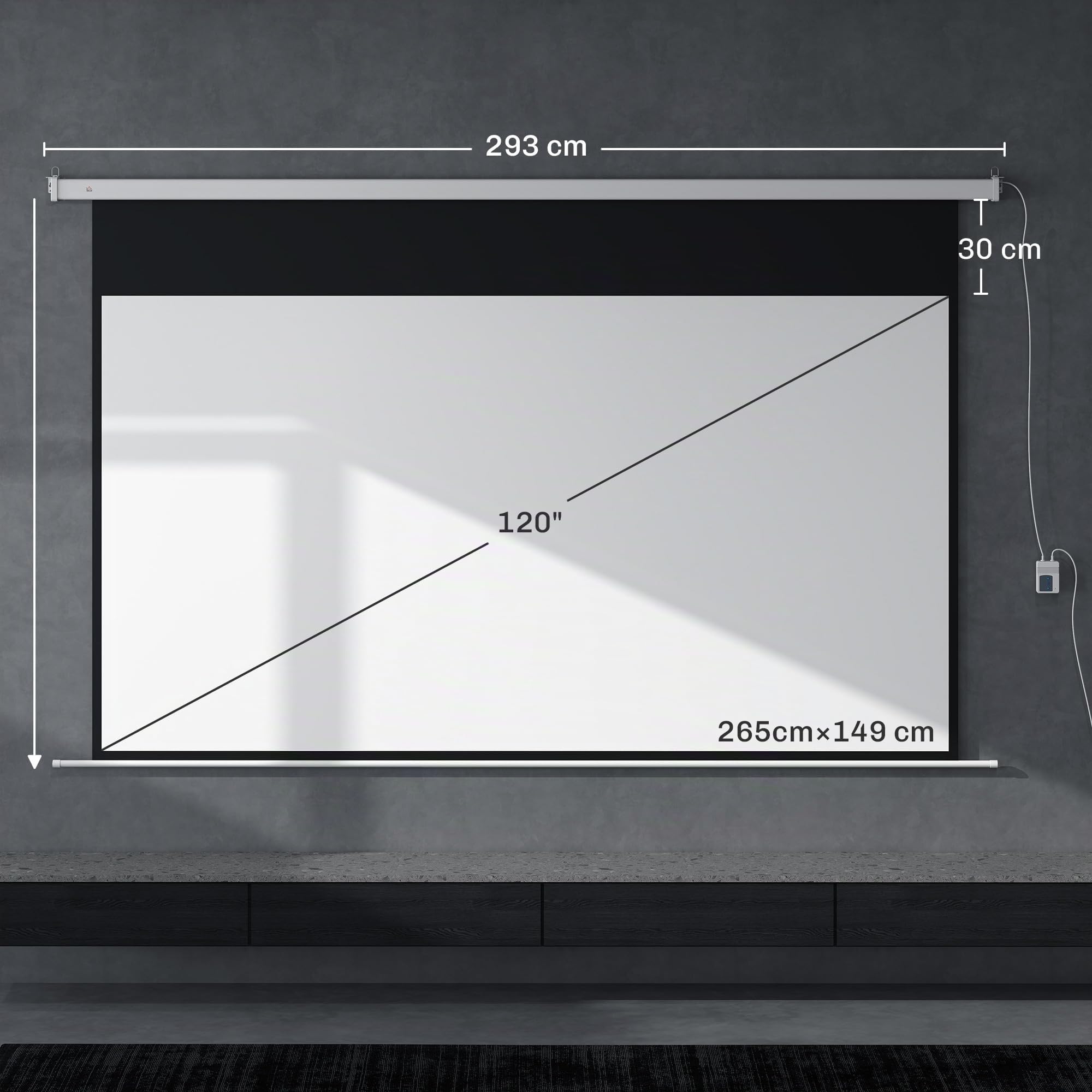 HOMCOM Beamer Leinwand 293x193cm 120 Zoll 16:9 Elektrisch mit Fernbedienung | HD 4K Projektionsleinwand, Rollo-Leinwand, für Wand- und Deckenmontage, für Heimkino, Büro