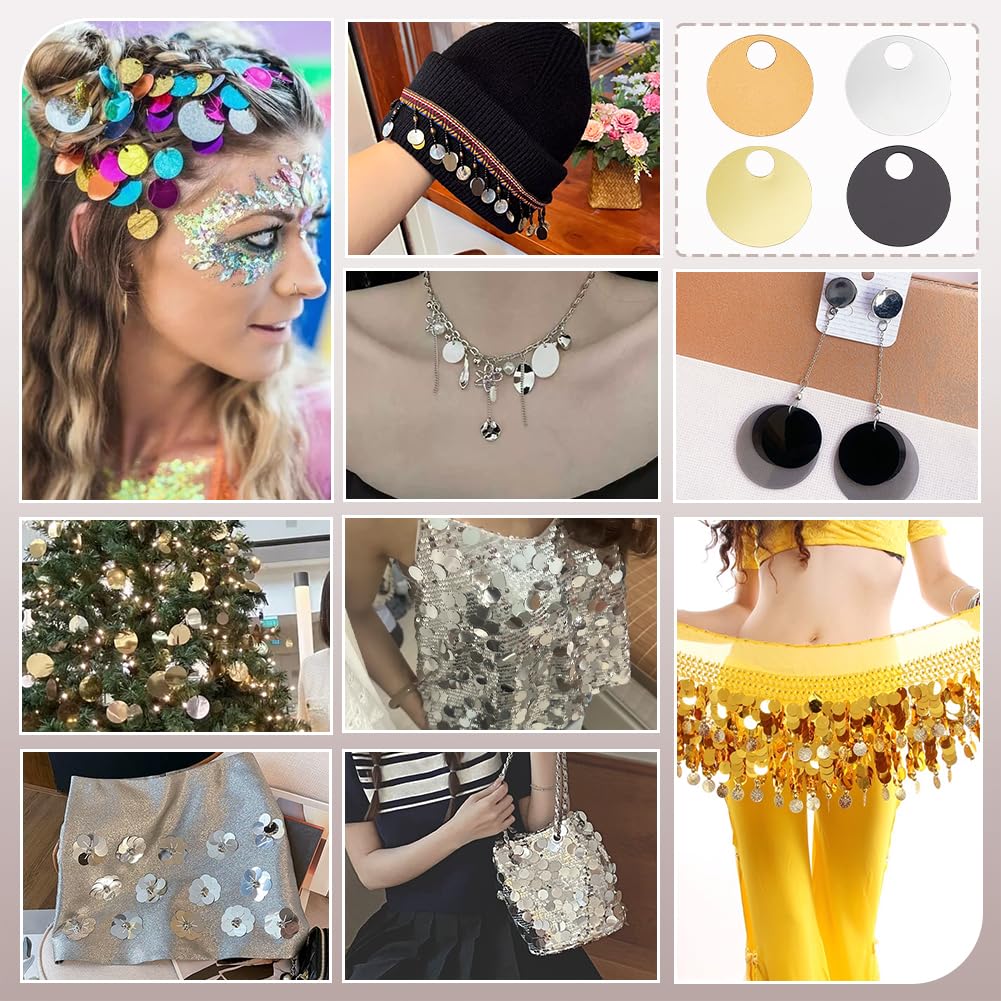 PH PandaHall 400 pz 20mm Paillettes Rotonde Piatte 4 colori Grandi Paillettes Iridescenti Paillette Sciolte Paillette Iridescenti Cerchi Puntini per Artigianato Arti Gioielli Cucito Ricamo