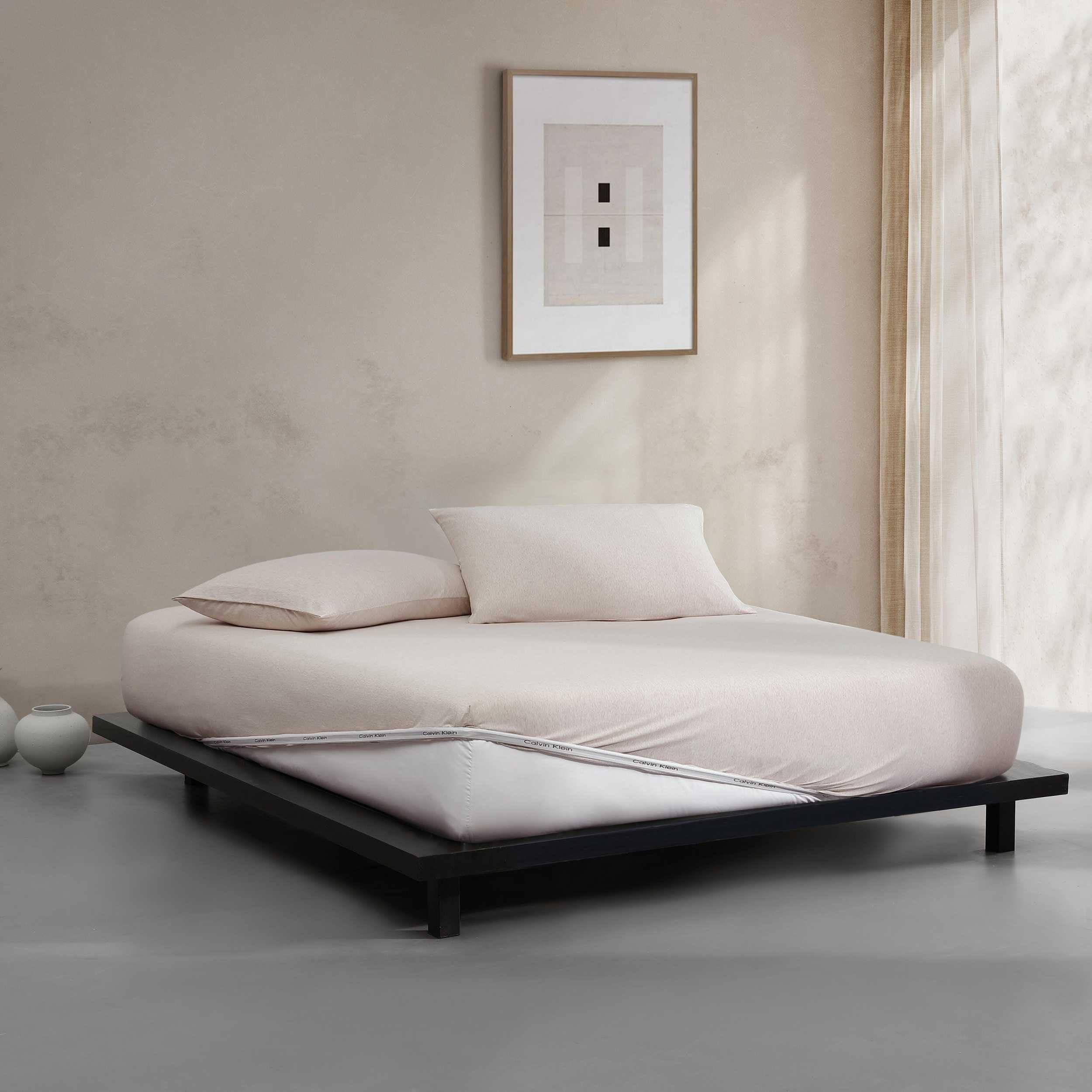 Calvin Klein - Parure de lit pour Grand lit, draps Nets et sur Mesure avec Un mélange de Coton naturellement Doux au Toucher léger, draps de lit avec taies d'oreiller et Drap-Housse Assortis (mélange