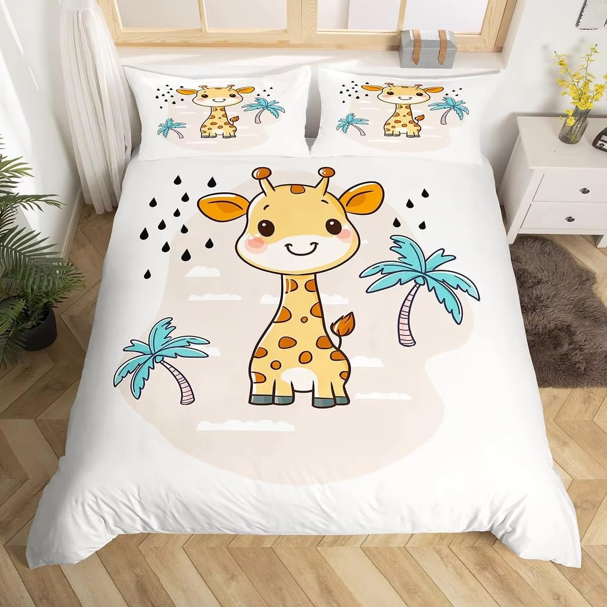 NDXRWDZR Double Duvet Cover Set Giraffe Duvet Cover with Zipper Closure Bedding for Aldults Kids Soft Hypoallergenic Microfiber Quilt Cover 200x200 cm + 2 Pillowcases 50x75 cm
