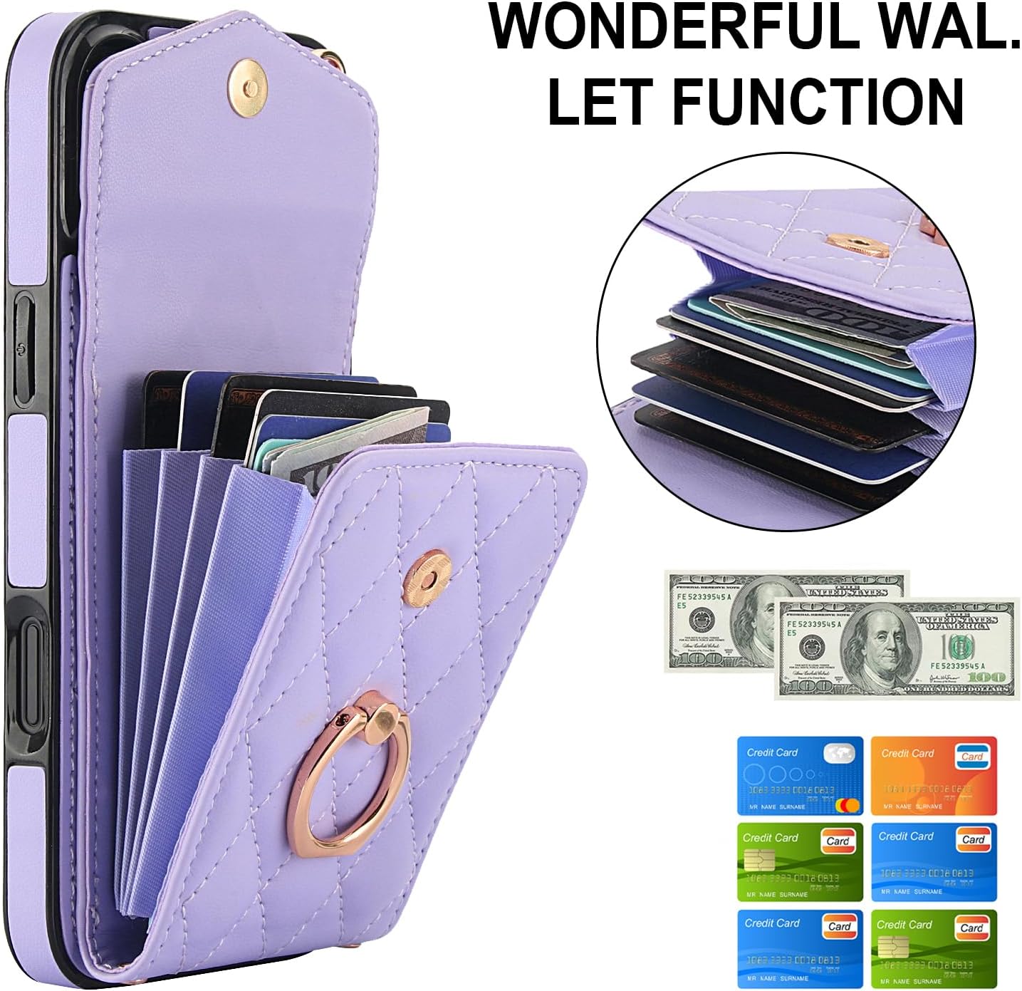 Asuwish Compatible with iPhone 16 6.1 inch Wallet Case Tempered Glass Screen Protector and Wrist Strap Ring Stand RFID Blocking Card Holder Cell Phone Cover for i Phone16 i16 16Case Women Girls Purple