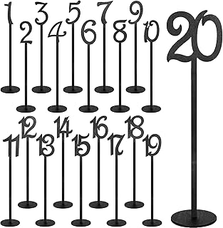 Yulejo 20 Pcs Table Numbers - Wooden Wedding Table Numbers with Holder Base, 1-20 (Black)