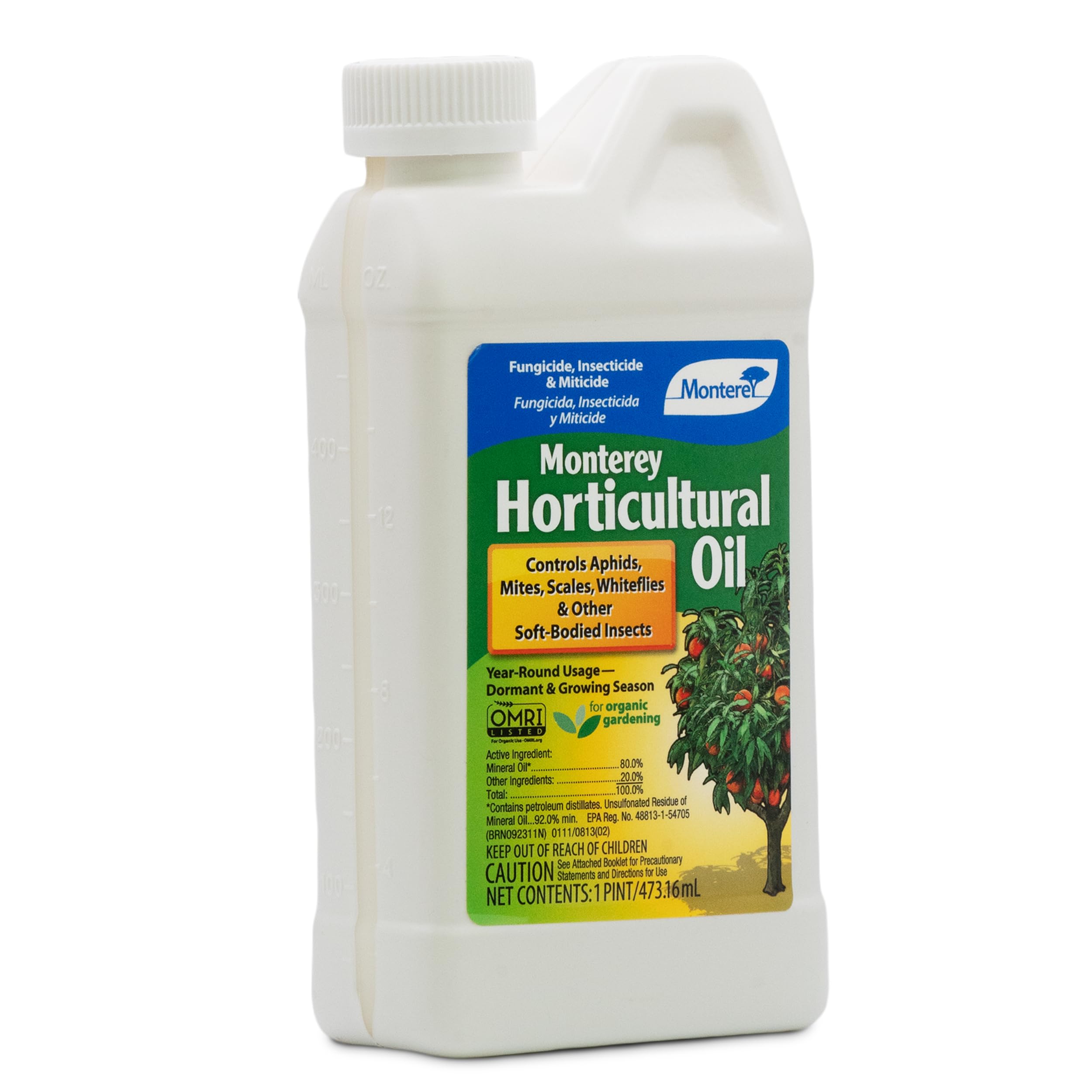 Monterey Horticultural Oil - Organic Gardening Fungicide, Insecticide, & Miticide - Use for Aphids, Mites, Scales - 15 oz