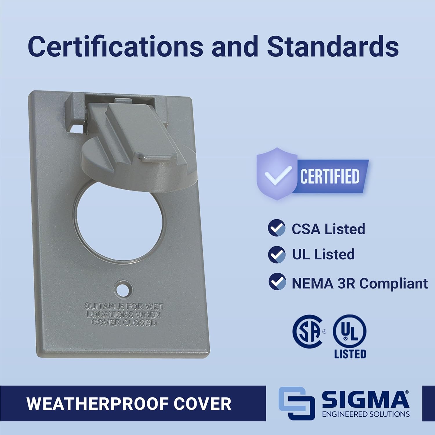 Sigma Engineered Solutions 14224 1-Gang Vertical Round 15/20 Amp Receptacle Weatherproof Cover, Gray