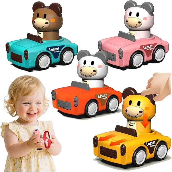 SUPVIB Press to Go Car Toys for Toddlers, Animal Baby Car Toys, Infant Play Vehicle Set for 18M+, Birthday Gifts for 2 Years Old Boy Girl(Colorful)