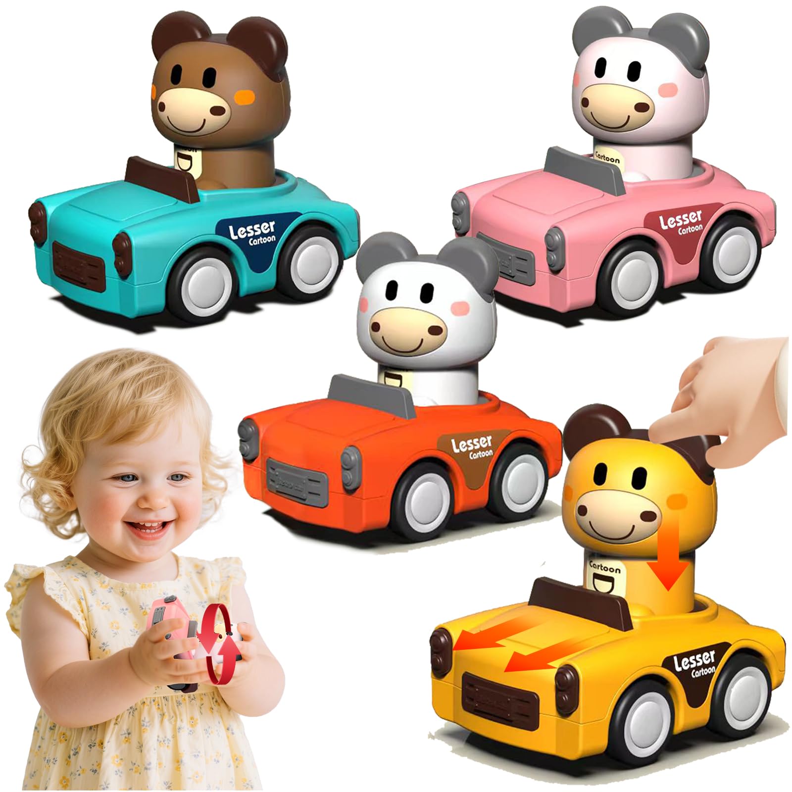 SUPVIB Press to Go Car Toys for Toddlers 1-3, Animal Baby Car Toys, Gifts for One Year Old Boys, Infant Play Vehicle Set for 6-9-12-18 Months, 1st Birthday Gifts for 1-2 Years Old Boy Girl(Colorful)