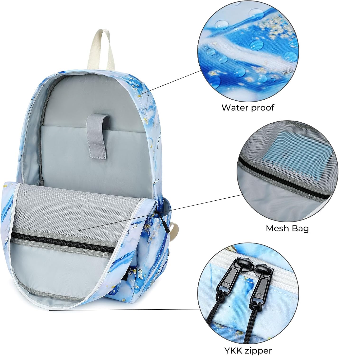 Imyth Backpack for Teen Girls School Gift Bookbag Lunch Box Pencil Bag 3 in 1 Set (Marble Blue) - Image 4