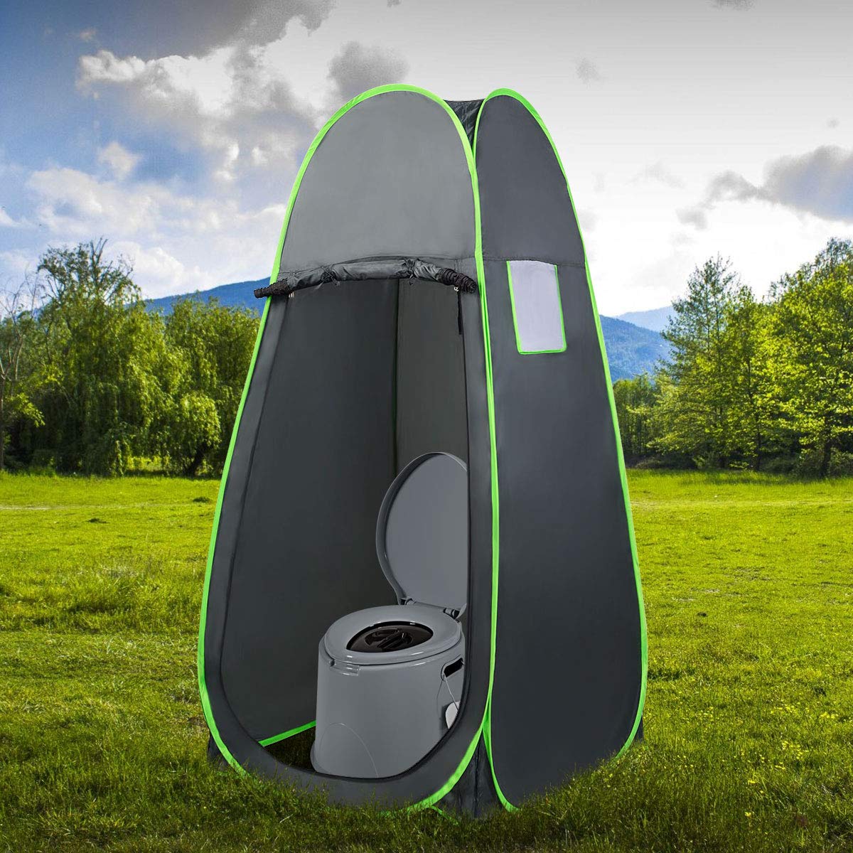 COSTWAY Toilette Sèche Portable Extérieure 5L avec Seau Intérieur et Porte-Papier Amovible pour Camping, Randonnée, Charge Max 200 kg