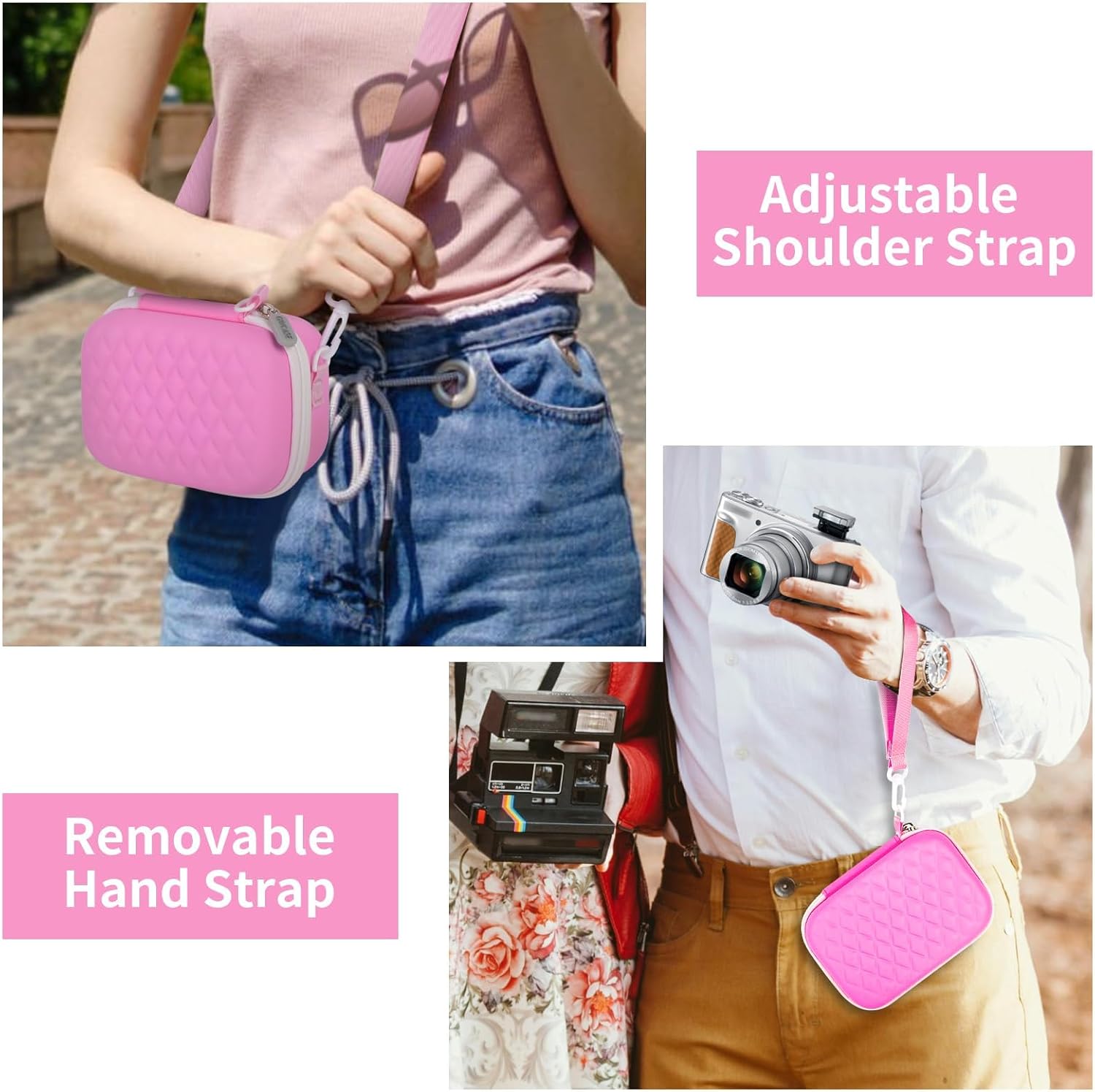 GWCASE Camera Case for Canon PowerShot G7X Mark II/ G7X Mark III/ SX740 HS Digital 4K Vlogging Camera，Video Camera Storage Holder with Shoulder Strap, Fits USB Cable,SD Card,Batteries-Pink (Case Only - Image 4