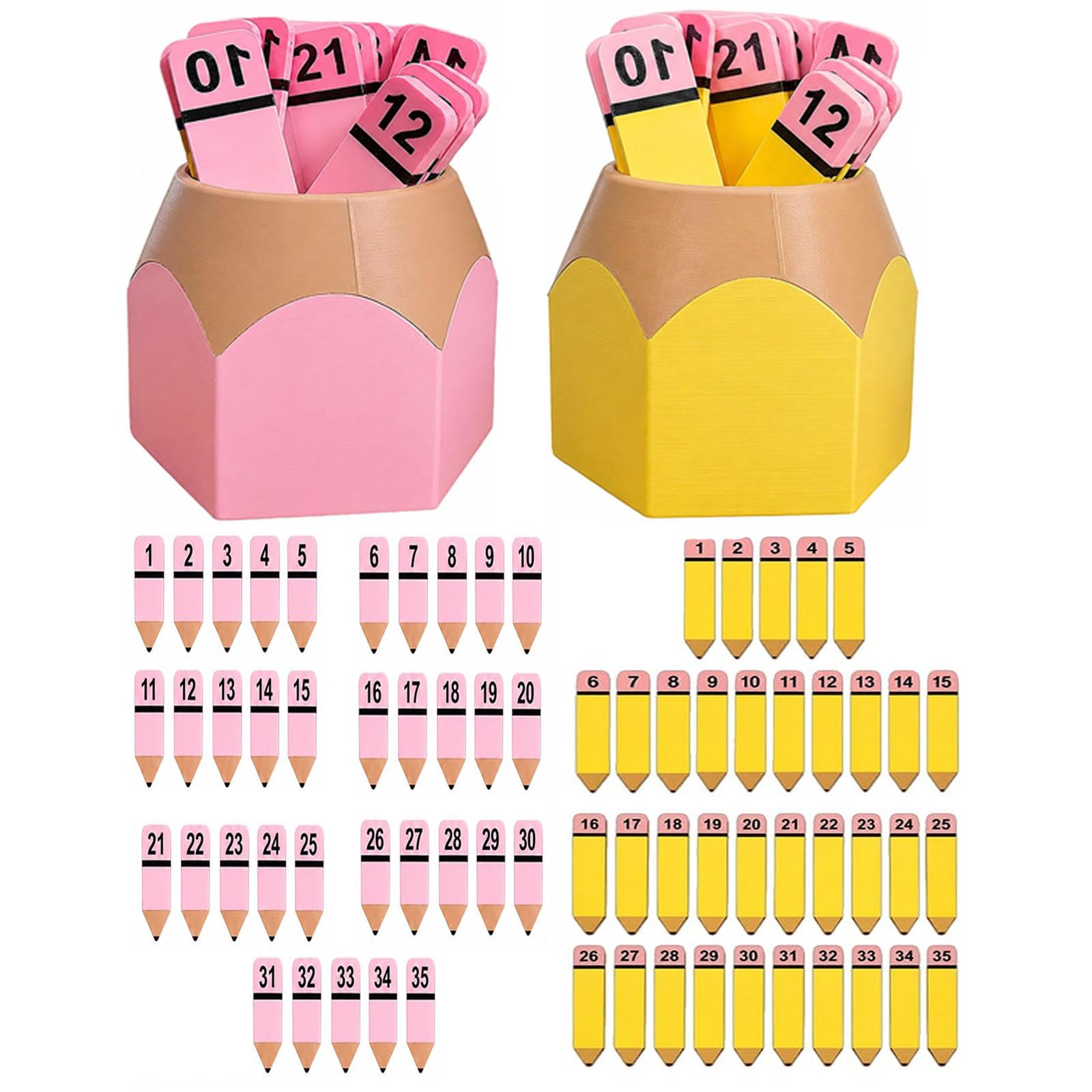 Zahlenlern-Set (Bleistift-Design) mit Halter (2pcs) | Wiederverwendbare Lernhilfen für Zahlenreihen, Zuordnungsspiele, Unterrichtsaktivitäten und Vorschule